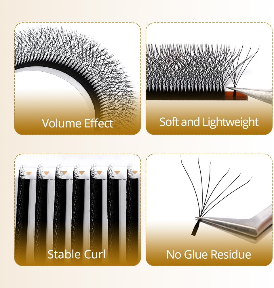 Lunamoon 6D Eyelash Extensions, W Eyelashes, Self-Fanning Lash, Ready-To-Use Fan Eyelash Extensions, Russian Volume Eyelashes, Premade Fans Lashes (6D/0.07C 12 Mm)