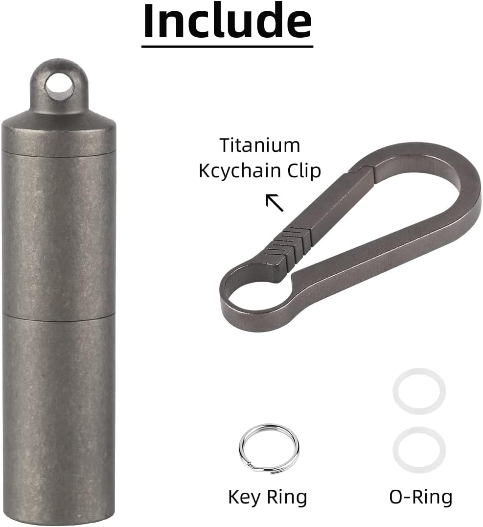 SW631 Titanium Portable Pill Case Keychain,Large Pill Holder Keychain ,2 Compartment Waterproof Pill Box for Outdoor Travel Camping(Include a Large Titanium Keychain Clip) image number 5