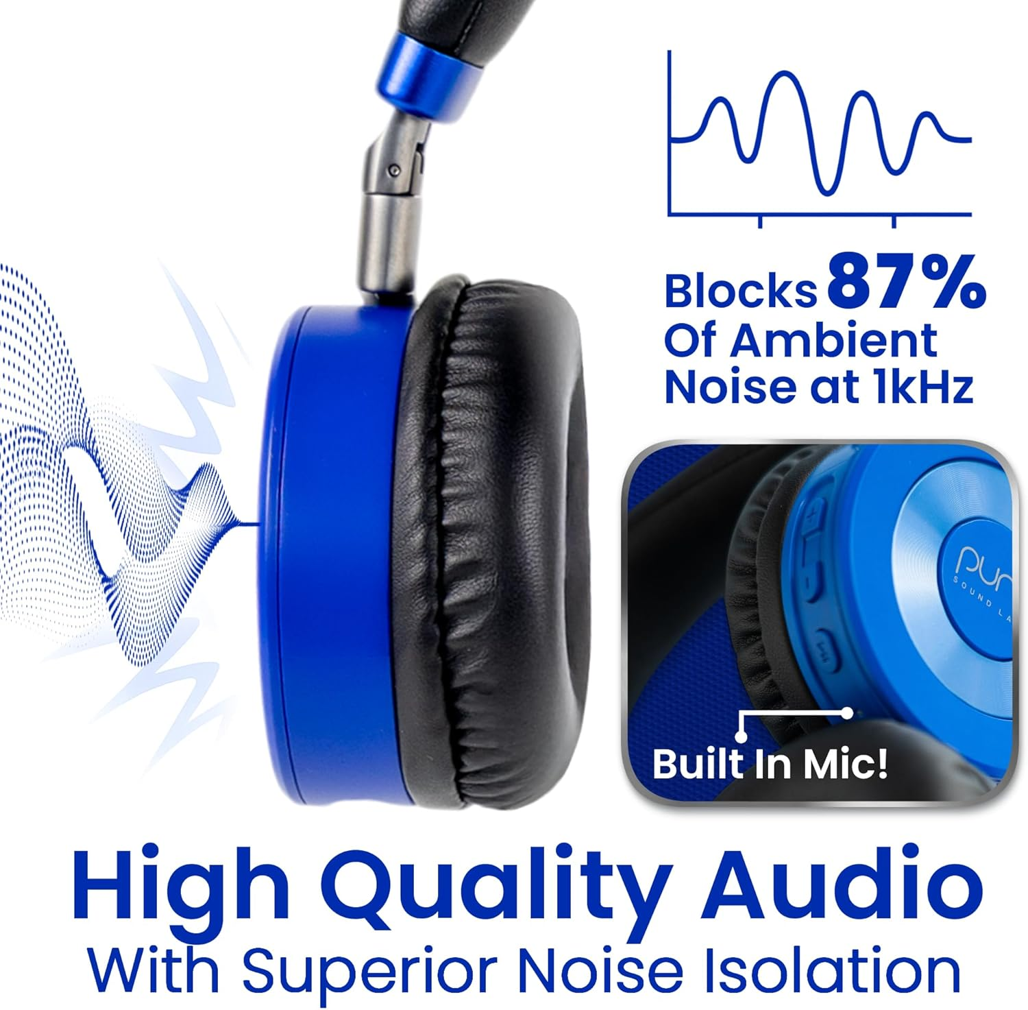 Puro Sound Labs Juniorjam plus Volume Limiting Headphones for Kids, Safer Audio to Protect Hearing- Adjustable Bluetooth Headphones for Tablets, Smartphones, Pcs- 22-Hour Battery Life-Blue