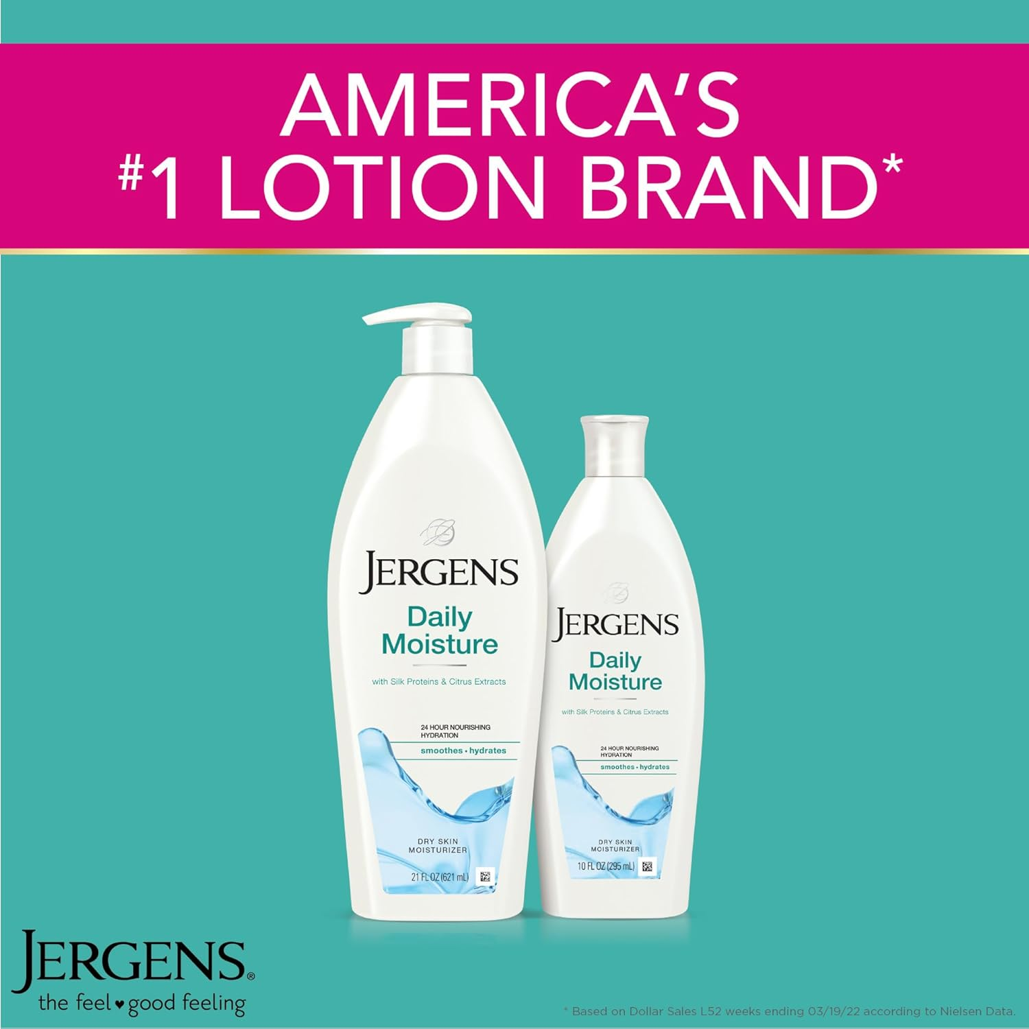 Jergens Daily Moisture Dry Skin Moisturizer, Hand and Body Lotion, with HYDRALUCENCE Blend, Silk Proteins, and Citrus Extract, 21 Oz image number 5