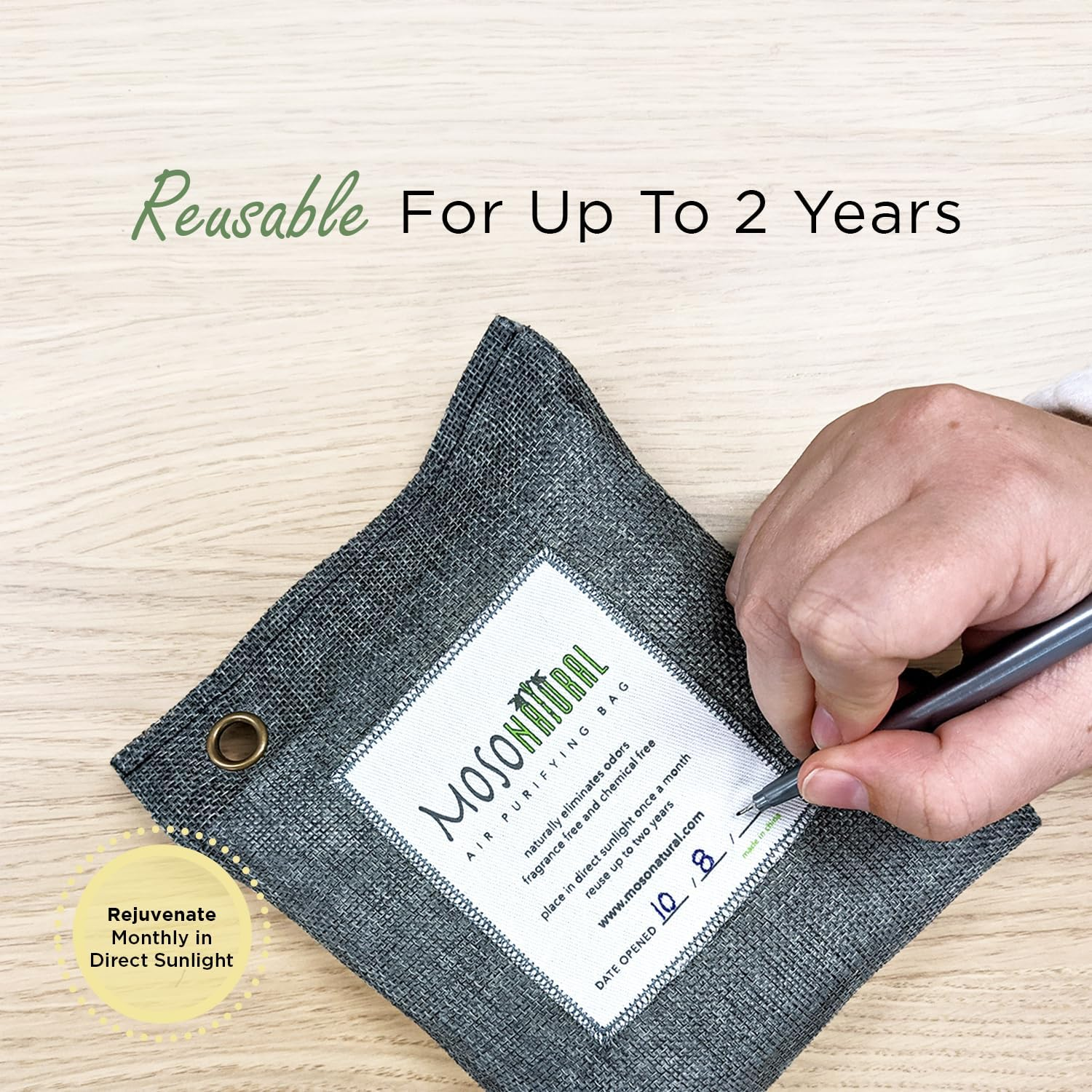 MOSO NATURAL: the Original Air Purifying Bag. for Cars, Closets, Bathrooms, Pet Areas. an Unscented, Chemical-Free Odor Eliminator. 200G 4 Pack (Charcoal) image number 2