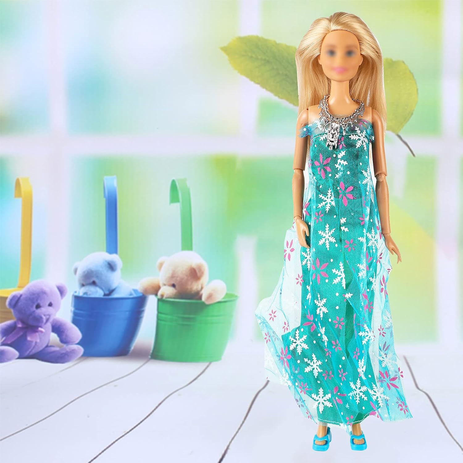 ONEST 30 Pieces Princess Clothes and Accessories for 11.5 Inch Girl Doll Include 10 Pieces Princess Dresses, 10 Pairs Shoes and 10 Pieces Necklaces - Litter Girls Gift image number 2