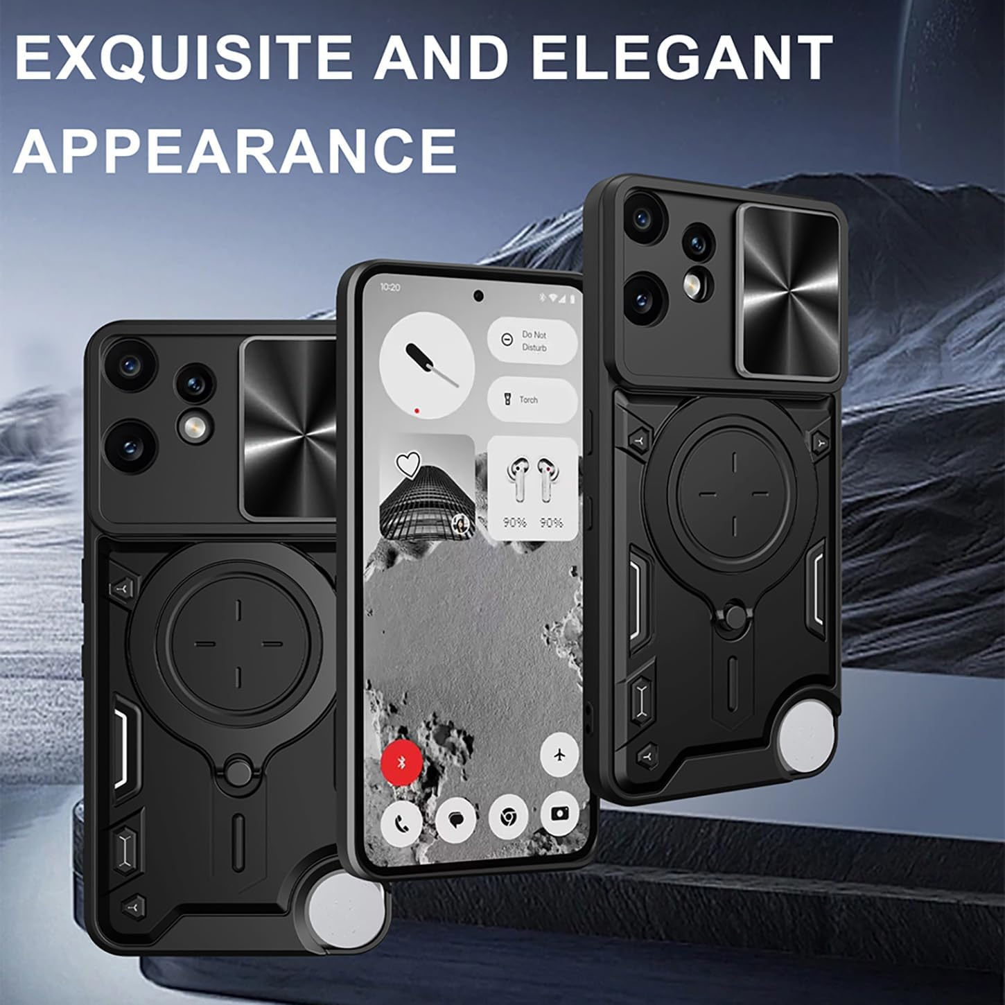 ILING Case for CMF Phone 2 Pro, Metallic Matte Texture Hard PC Shockproof Mobile Phone Case, Soft Silicone TPU Bumper Protective Case with Ring Stand and Camera Protection (Red) - Black image number 4