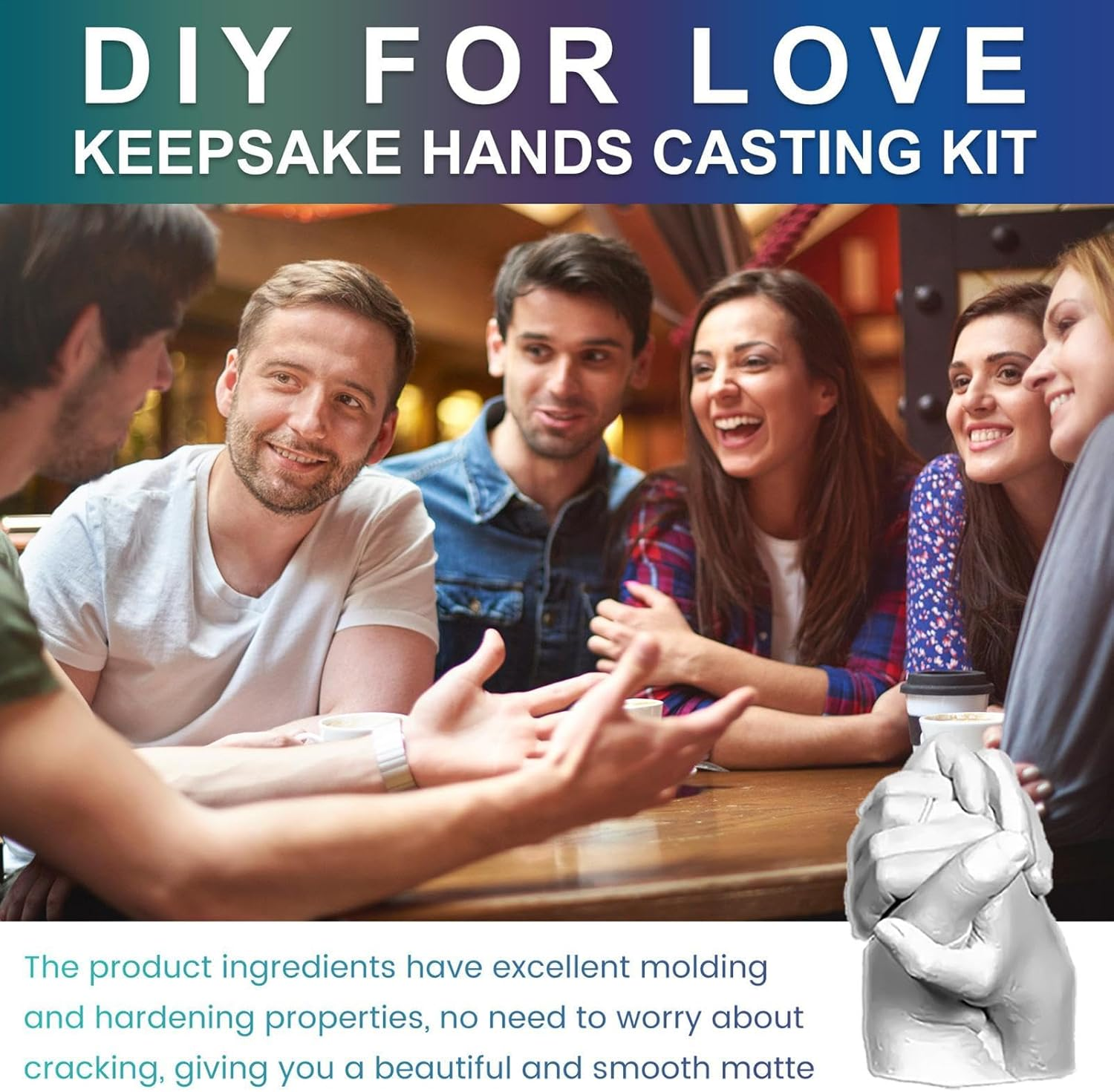 Hand Mold Kit,Handmade Hand Hold Casting Kit | Keepsake Sculpture, Couple Activities for Wedding Engagement Valentine'S Day image number 5