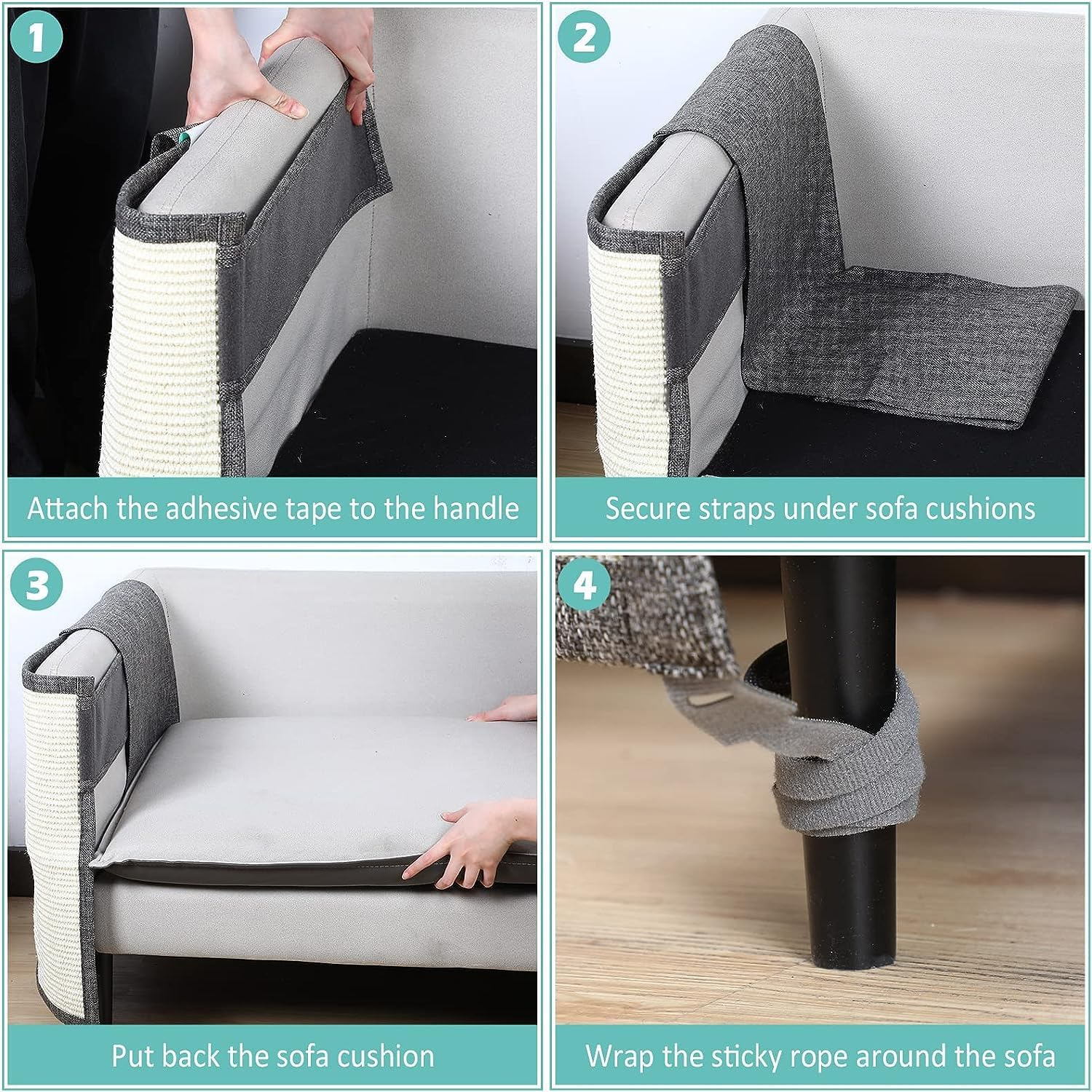 CULOTOL anti Cat Scratch Furniture Protectors, Sisal Cat Scratcher, Cat Couch Corner Sided Sofa anti Scratching & Cat Training, for Protecting Couch Sofa Chair Furniture (Dark Gray, Right Armrest)