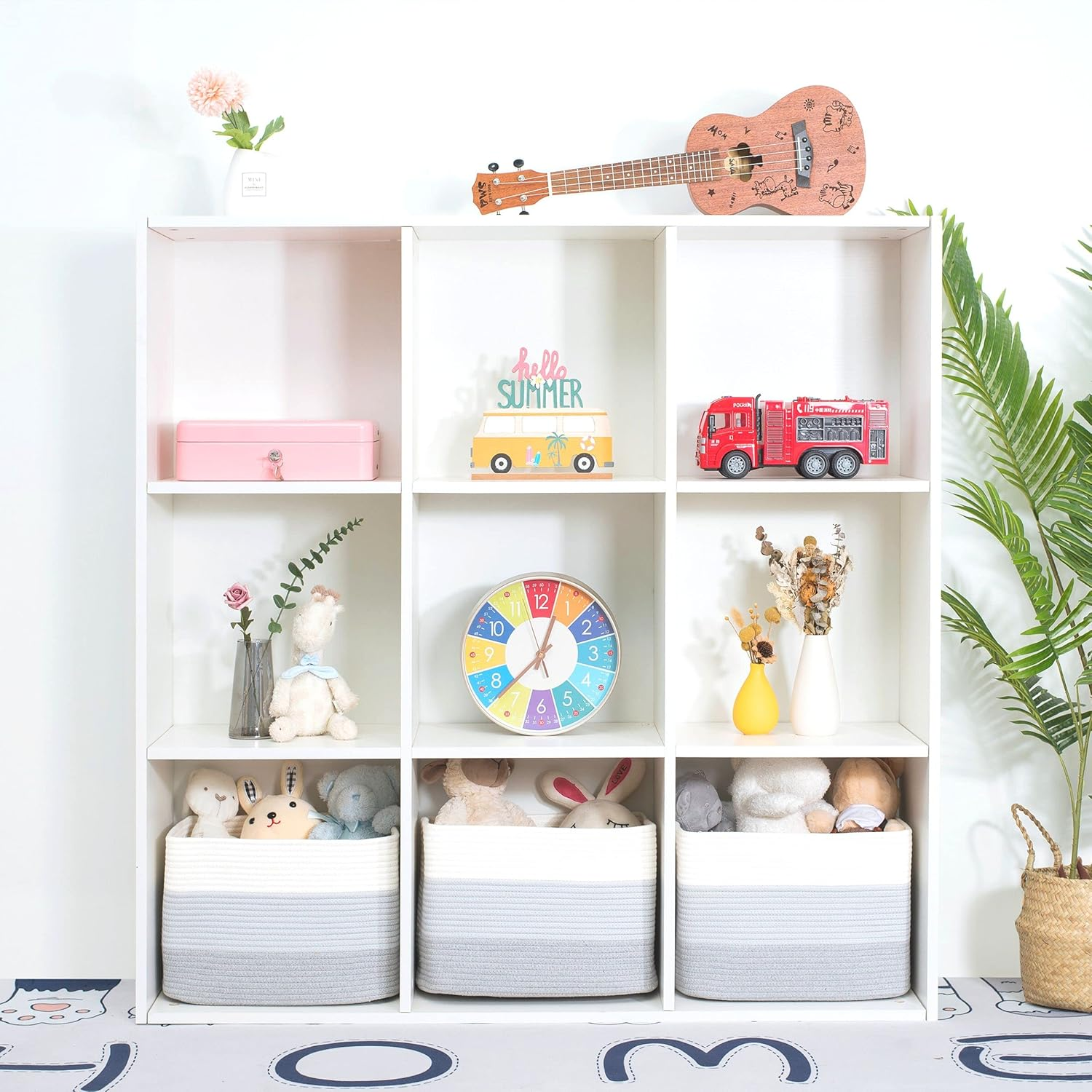 MINTWOOD Design 3-Pack Storage Baskets for Shelves, Playroom and Classroom, Book Basket, Decorative Storage Cube Bins, Woven Closet Organizers, Pantry and Shoe Organizer, 3-Tone Grey image number 4