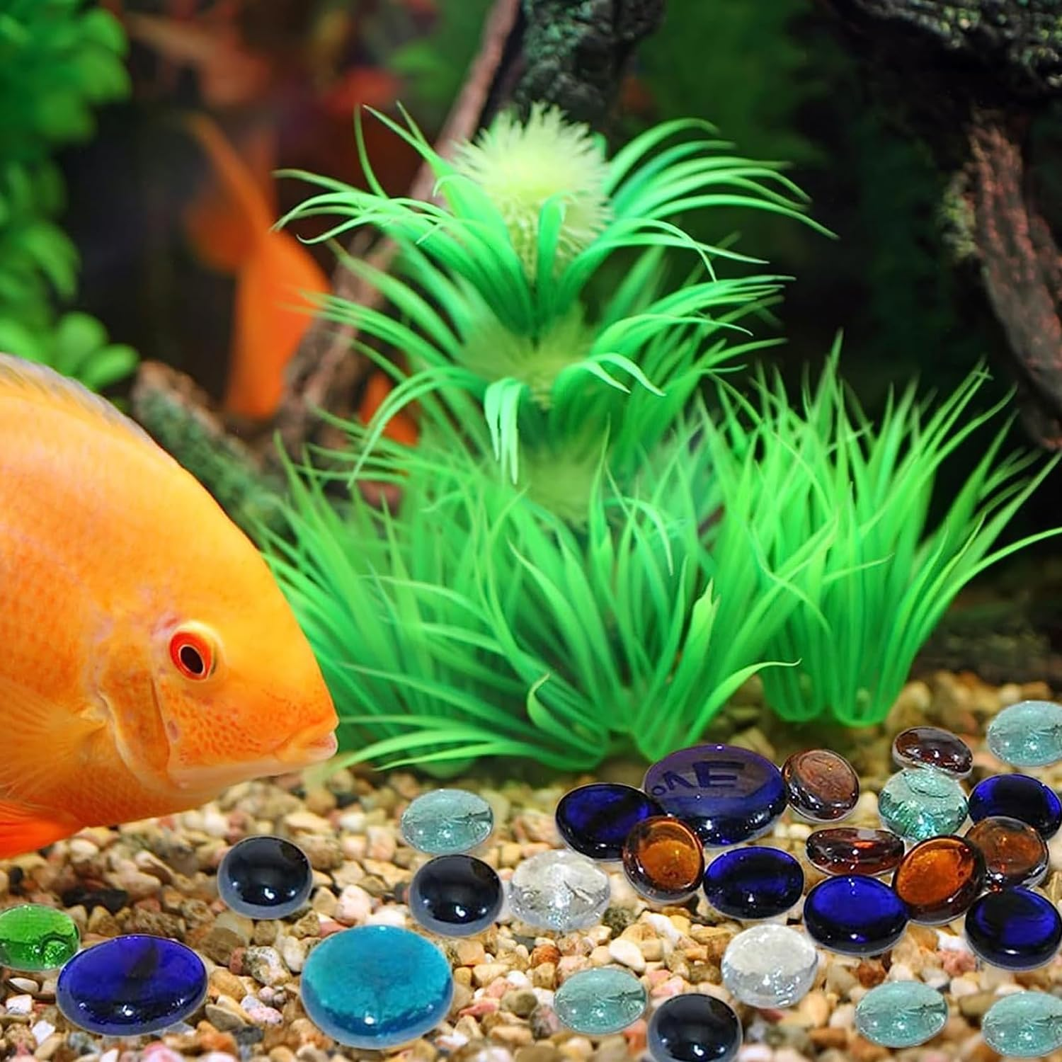 Decoration Fish Tank Gravel Upgraded - Mutilcolor Aquarium Gravel Rocks Crystal Stones Sea Glass Rock Crystal Pebbles for Freshwater Aquariums, Fish Turtle Tanks, Gardens, Flower Pots (100G) image number 2