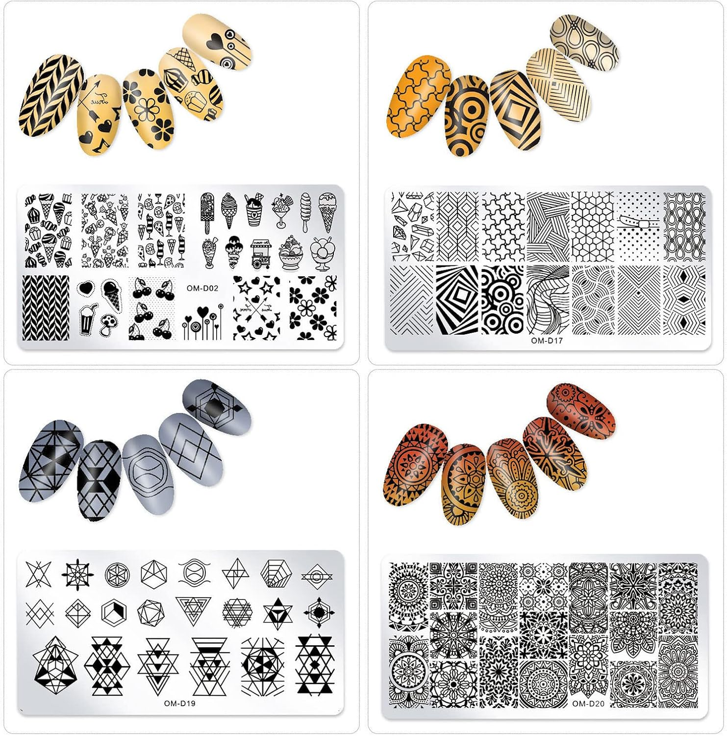 SILPECWEE 10Pcs Nail Art Plates Stamping Templates Set Geometry Design Nail Image Plate Manicure DIY Tools