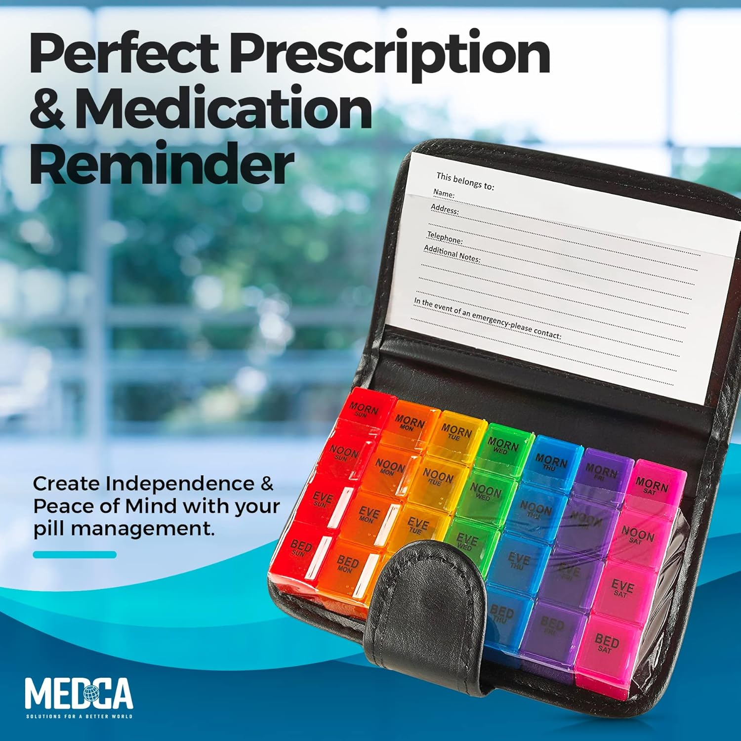 Weekly Travel Pill Organizer -  and Medication Wallet Pill Box Reminder, a Extra Large Pill Container Dispenser Case, Caddy Organizer, for 4 Times a Day, 7 Days a Week, 7.5 X 4.5 Inches image number 3