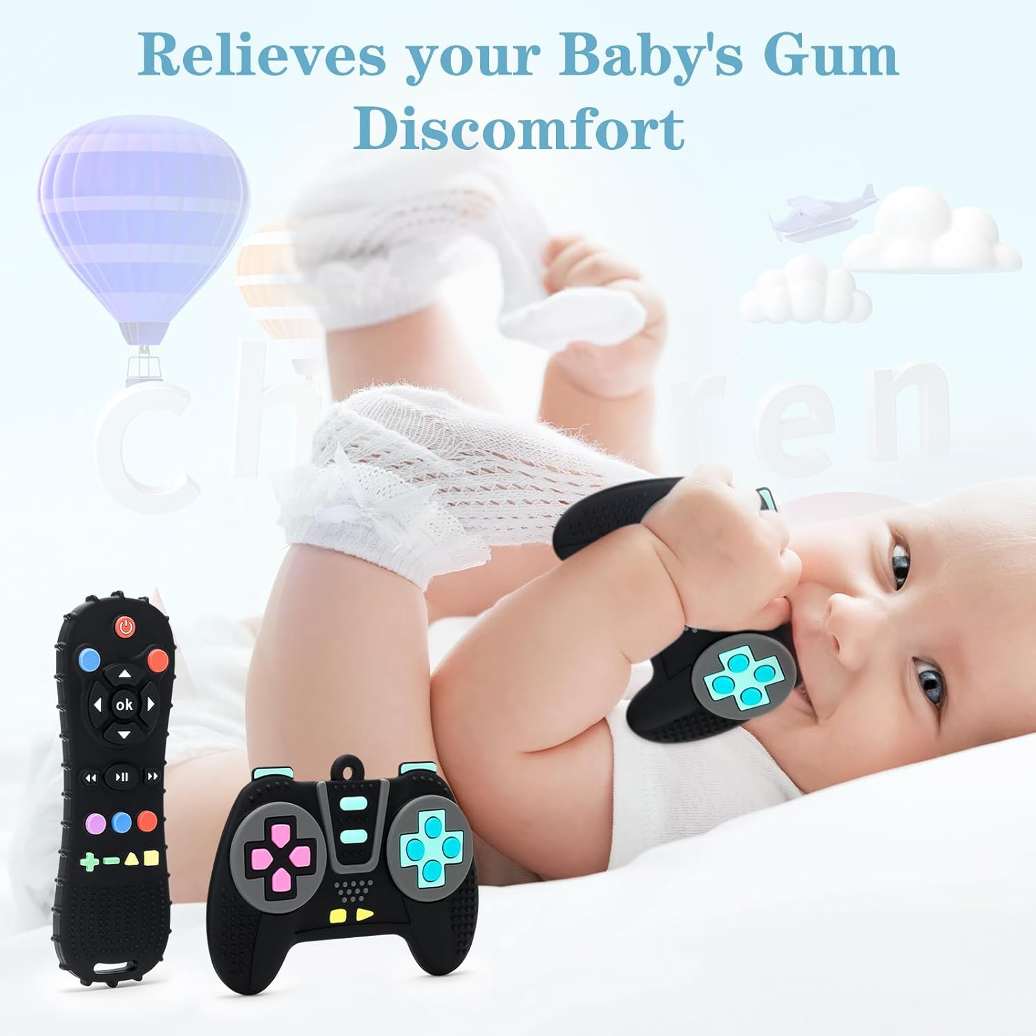 Baby Remote Teether Toys - 2 Pack Silicone Teethers for Infants 3+ Months, Bpa-Free Chew Toys with Textured Surface & Easy Grip - Soothing Gum Relief for Newborns & Toddlers (Black)