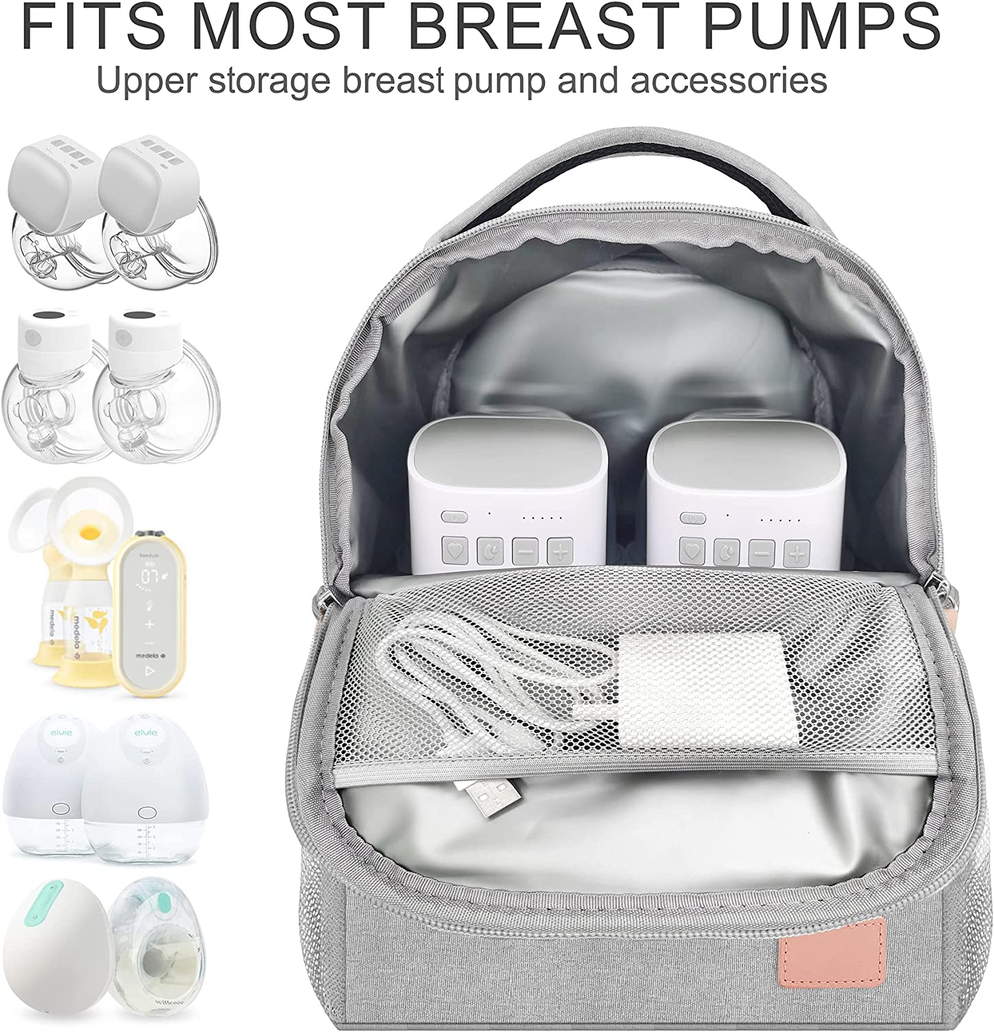 Breast Pump Bag for Hands-Free Wearable Breast Pumps、Bottles,Pump Parts, and Storage Bag，Adjustable Shoulder Strap,（Can Accommodate 2 Breast Pumps+6 180Ml Baby Bottles） Including 2Pcs Ice Grid(Grey) image number 4