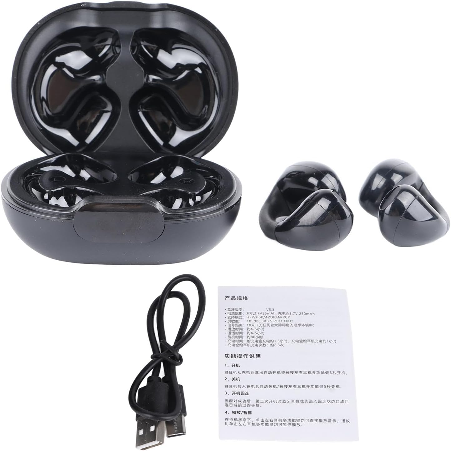 Bewinner Clip-On Bluetooth 5.3 Headphones, Open Ear Headphones with Touch Control, Hifi Stereo Bone Conduction Earbuds for Outdoor Sports, Running, Cycling, Hiking, Black image number 5