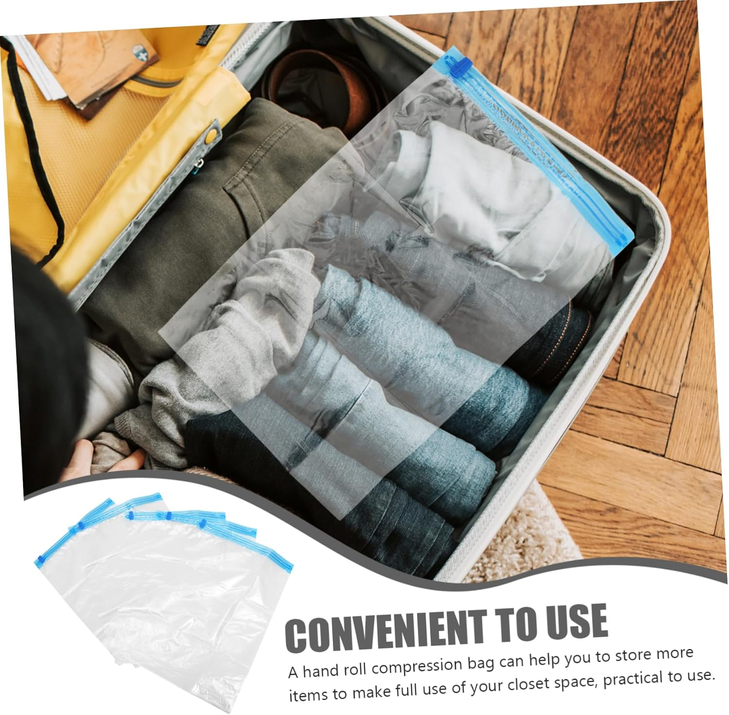 WATIIFUFU 5Pcs Travel Storage Bag Vacuum Sealing Compression Bags for Clothes Hand Roll image number 1