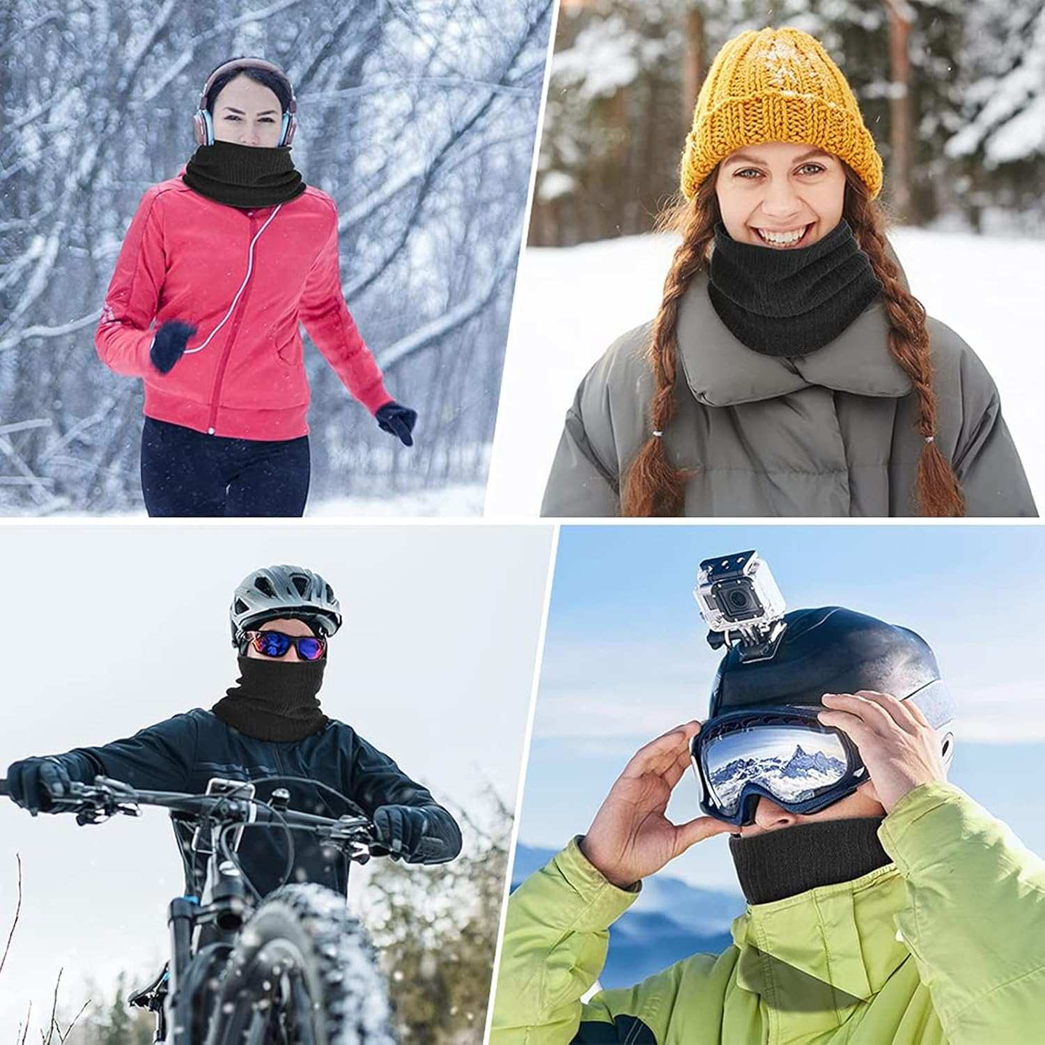 Winter Neck Warmer Gaiter Scarf Winter Outdoor Thermal Snood Fleece Tube Ski Neck Warmer Gaiter Beanie Hat for Mens Womens Cycling Outdoor Sports image number 2