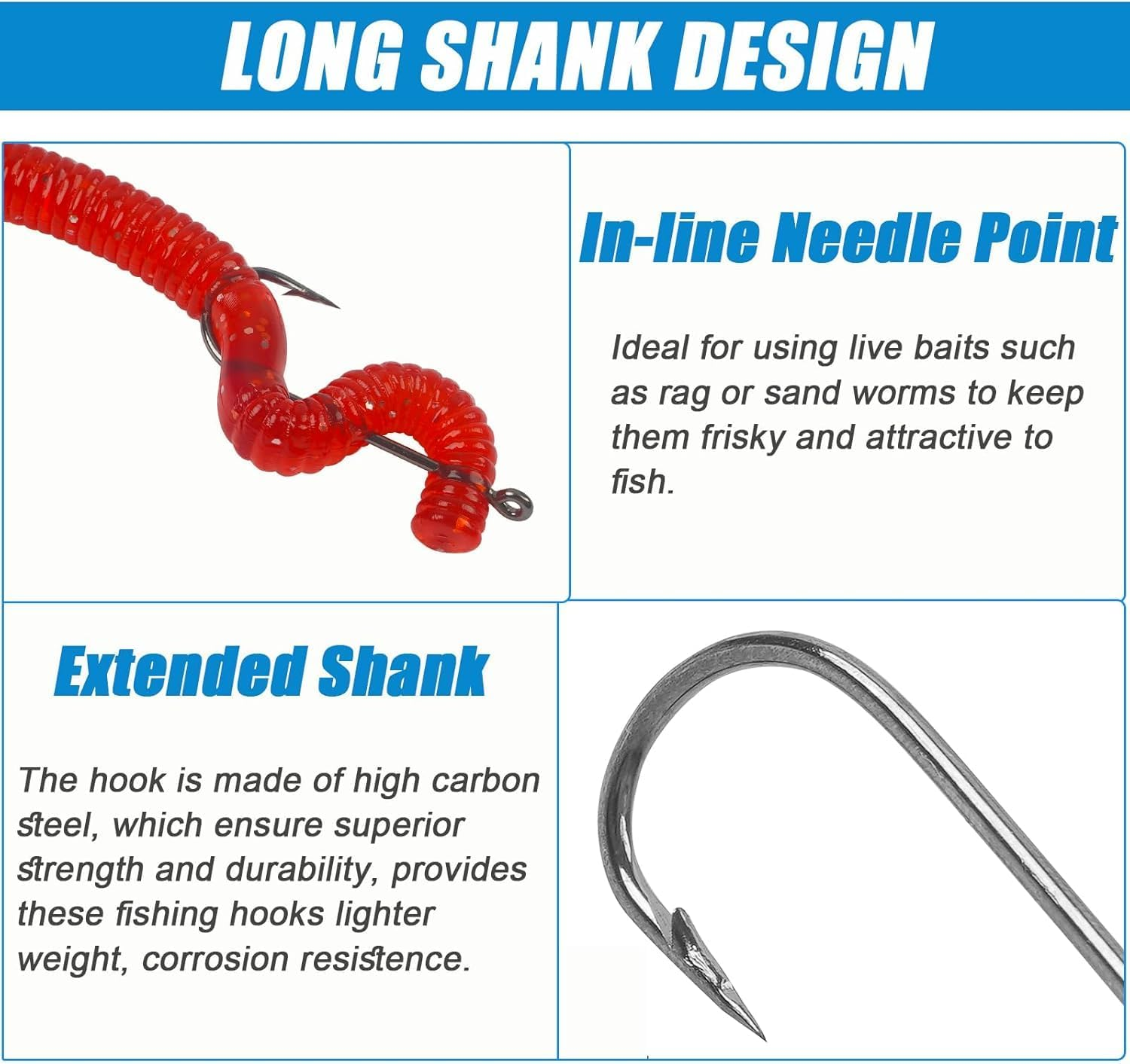 Aberdeen Hook Set,150Pcs Fishing Hooks Long Shank Offset Hook Light Wire Fish Hook High Carbon Steel Freshwater Bass Catfish Trout Mix Color Small Size image number 6