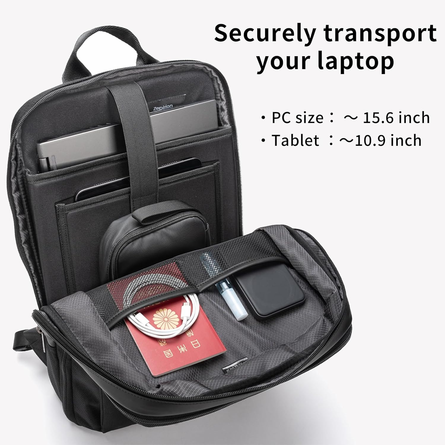 Zepirion Expack Men'S Slim Business Backpack, Twice Expansion, Water Repellent, 15.6-Inch Laptop, A4 Storage, Thin Backpack, Commuting Bag image number 4