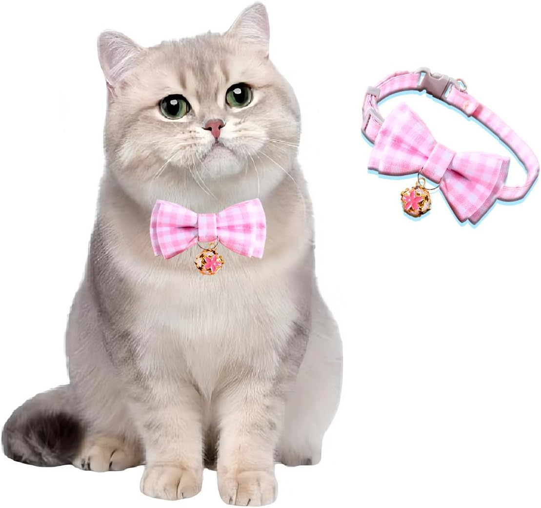 Ainvhh 4 PCS Cat Collar Summer Cat Collar with Removable Bow Ties, Cute Flower Plaid Kitten Collars with Bell, Quick Release Safe Buckle Adjustable Cat Kitten Collar for Kitty Adult Cats,Pet Supplies image number 2