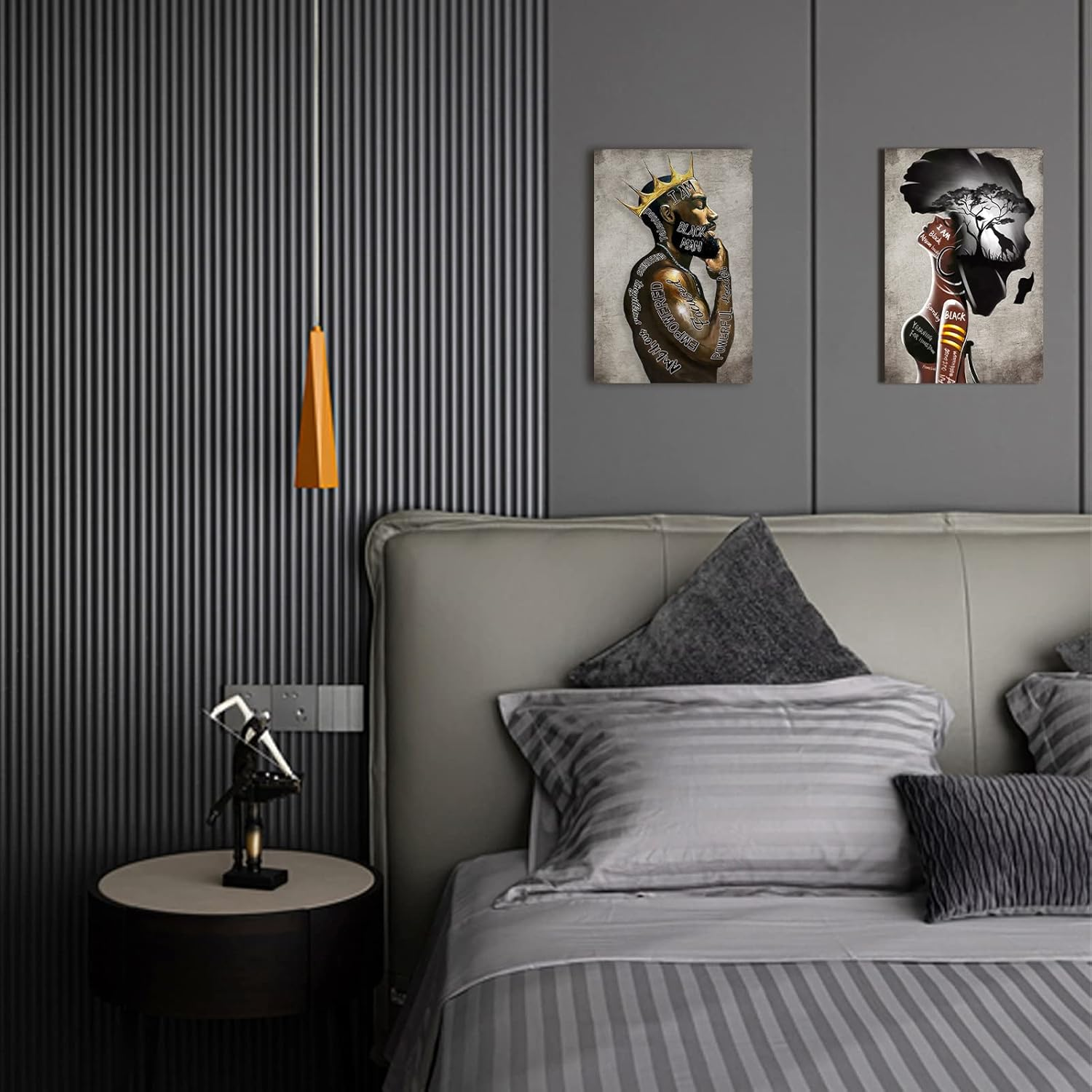 Framed Wall Art Prints Decor, African American Wall Art Black King Man and Women Coupleportrait Wall Art,Inspirational Afro Poster, Canvas Painting Decorate for Living Room, Bedroom (12"X16") image number 4