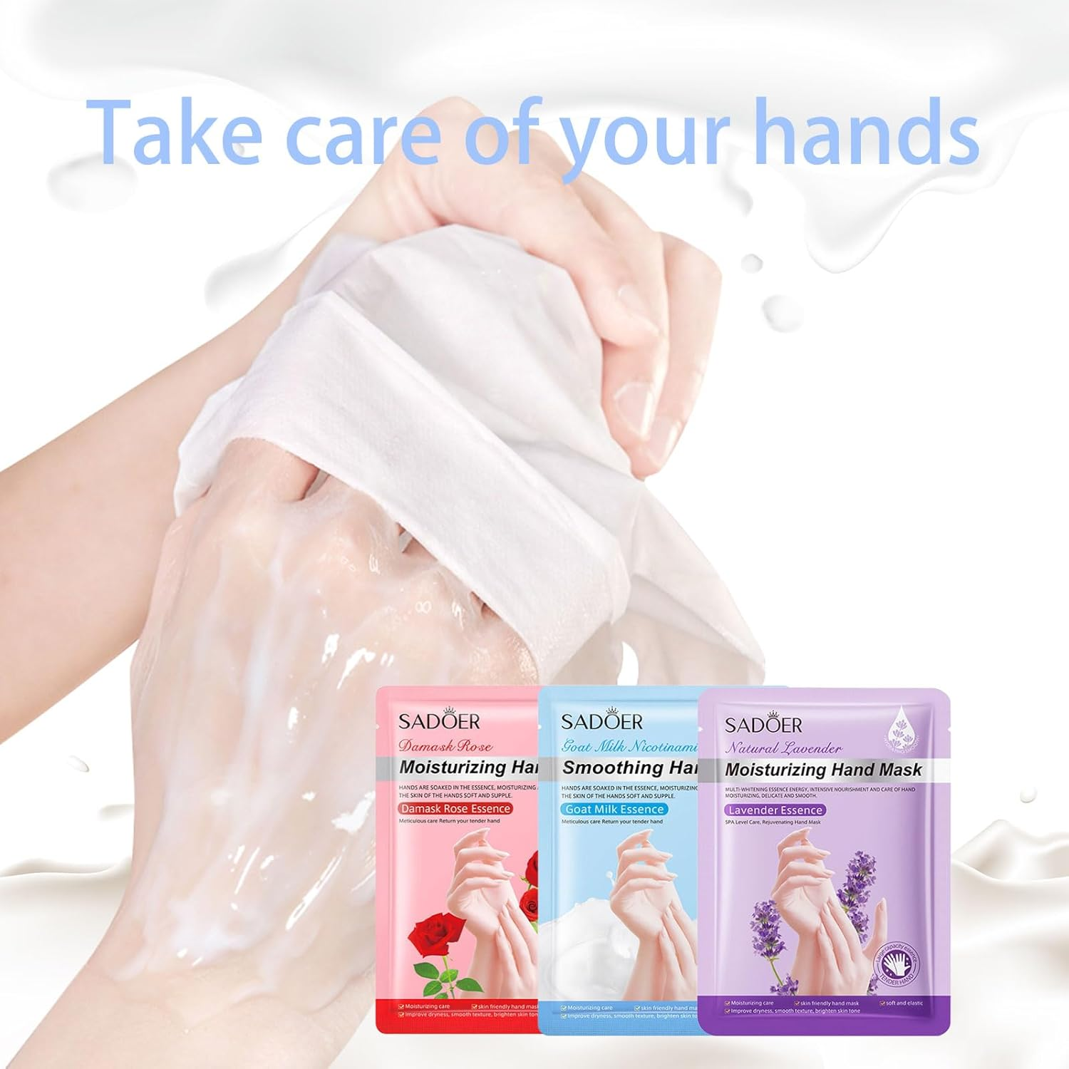 3 Pairs of Hand Masks Moisturizing Gloves, Rose Lavender Goat Milk Lubricating Beauty Care Hand and Foot Masks, Hand Skin Repair and Renewal Moisturizing Gloves Overnight, Suitable for Dry, Aged and Cracked Hands, Smooth, Long-Lasting, Soft and Firm Hand Mask image number 5