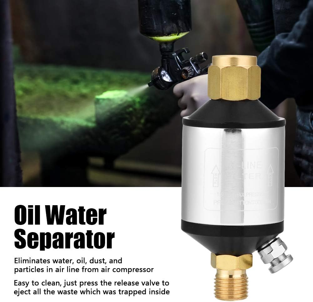 1/4 NPT Compressor Filter，150 PSI Oil Water Separator Air Line Filter，Oil Water Separator Paint Gun Water Filter Trap Filter，Suitable for Paint Spray Gun and Air Compressor，Matched Used with Gun image number 5
