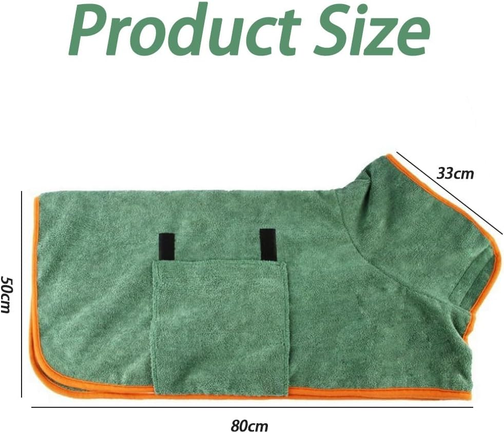 Dog Drying Coat, Microfiber Dog Towel Robe with Super Absorbent Material & Fast Drying Design, Adjustable Collar & Belly Strap for Dogs and Cats for Bath Time, Swimming & Rainy Days (Green) image number 3