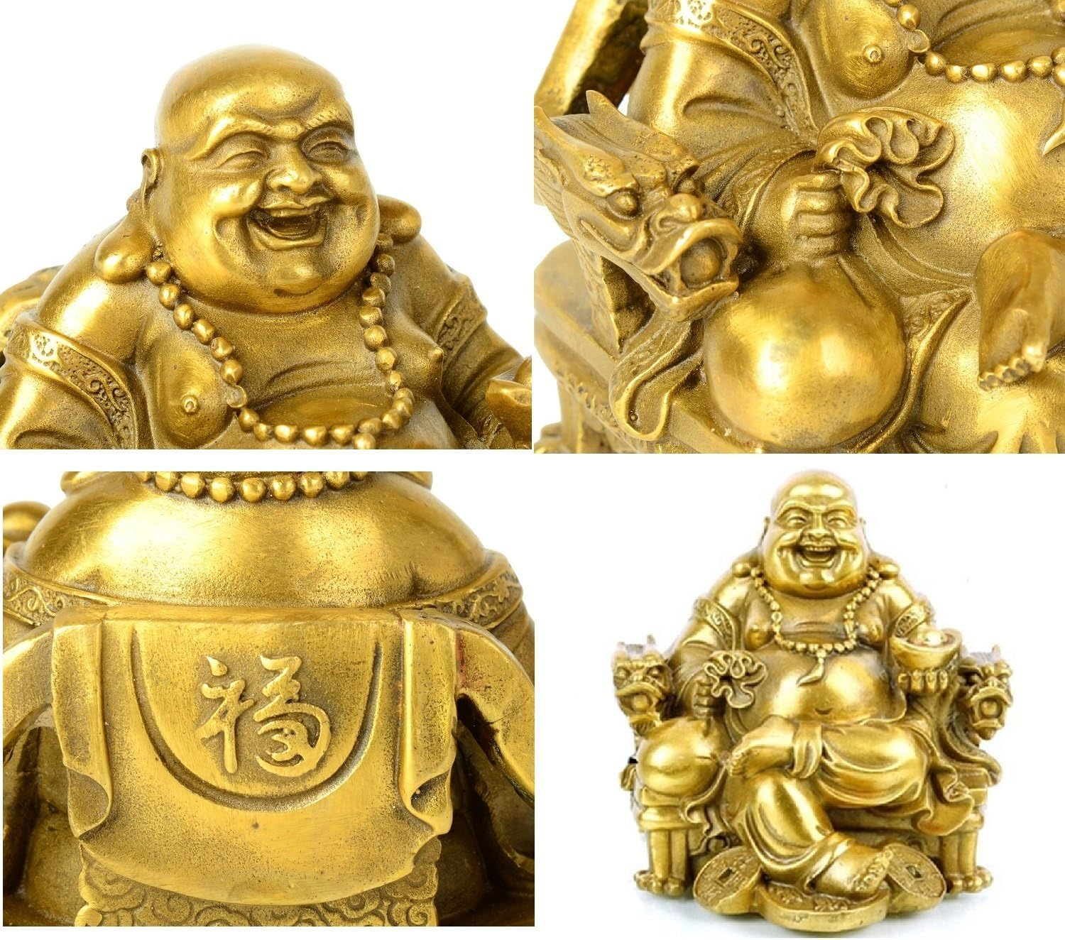 WEALTHCOMING Fengshui Decor Laughing Buddha Statue for Lucky & Happiness, God of Wealth Statue,Brass Buddhist Statues and Sculptures Home Decor Congratulatory Gifts (X-Large) image number 4
