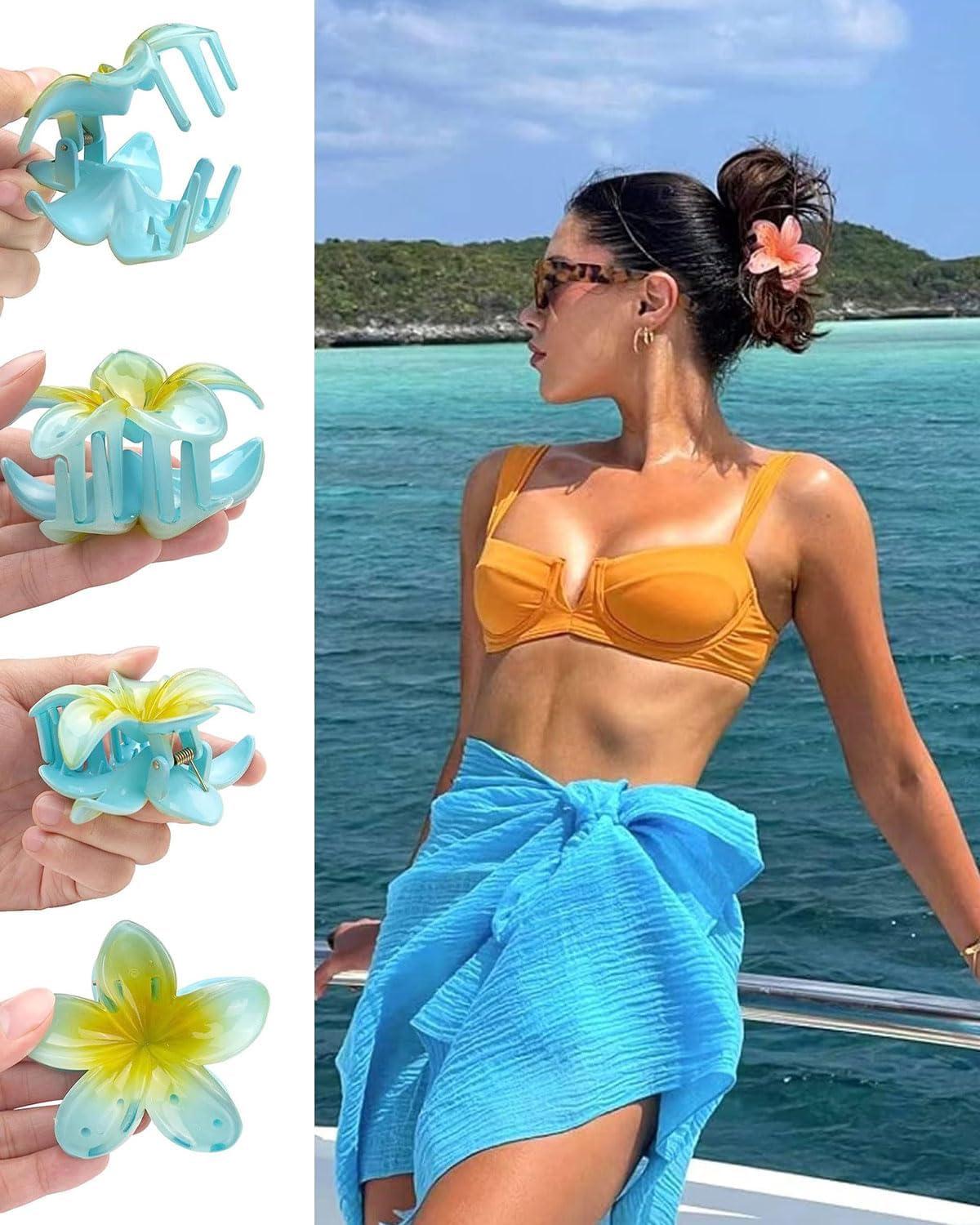 KGDUYC Hawaii Hair Clips Flowers 4 Pieces Hair Clip Beach Flowers Hair Clip Headpiece for Girls and Women Beach Party Pool Holiday image number 3