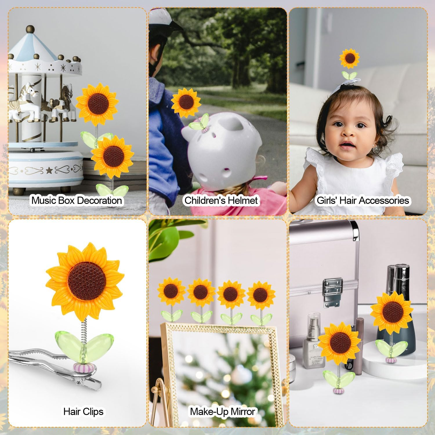 NQEUEPN 10Pcs Sunflower Car Decors, Bobble Heads for Car Dashboard Ornament Decorations Accessories for Interior image number 3