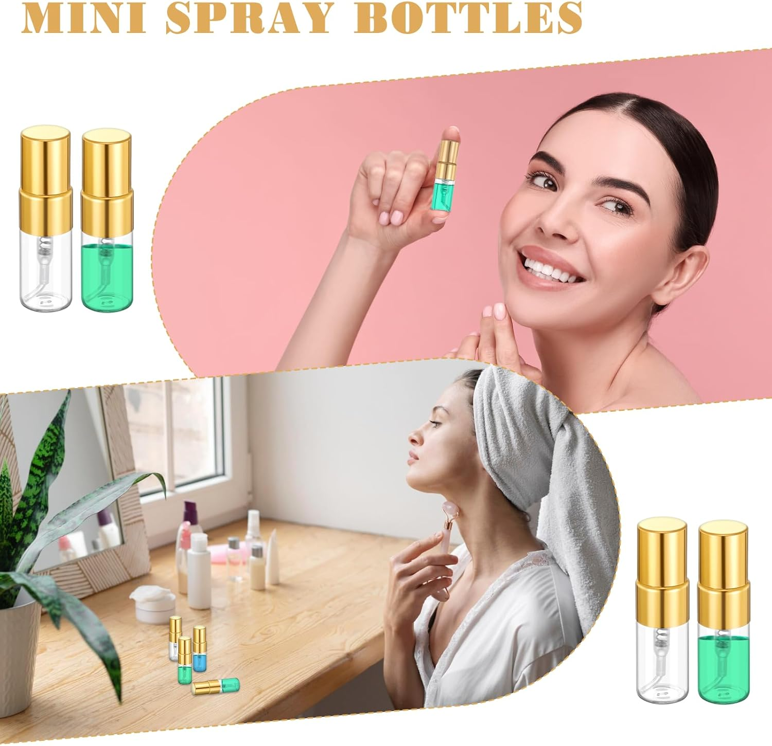 Alrhso 50Pcs 2Ml Glass Empty Tiny Spray Bottle Empty Perfume Bottles Atomizer Clear Atomizer Sprayer for Perfume Sample Bottles Refillable for Travel Fine Mist (Gold Cap) image number 5