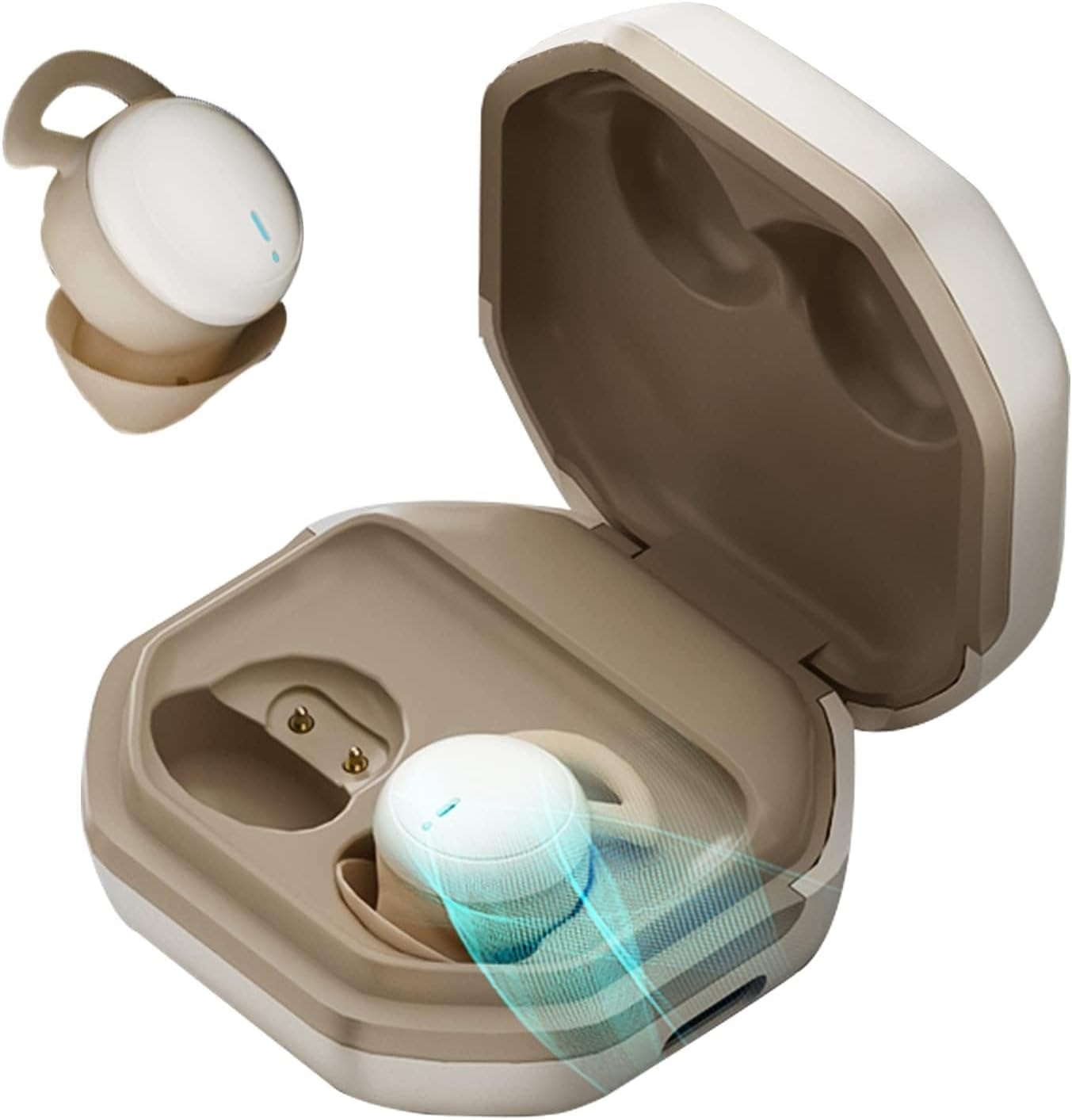 Xmenha Mini Bluetooth Headphones In-Ear Earphones Invisible Smallest Wireless Headphones for Sleeping for Small Ears Kids Side Sleepers Sports with Charging Case for Iphone Android Beige