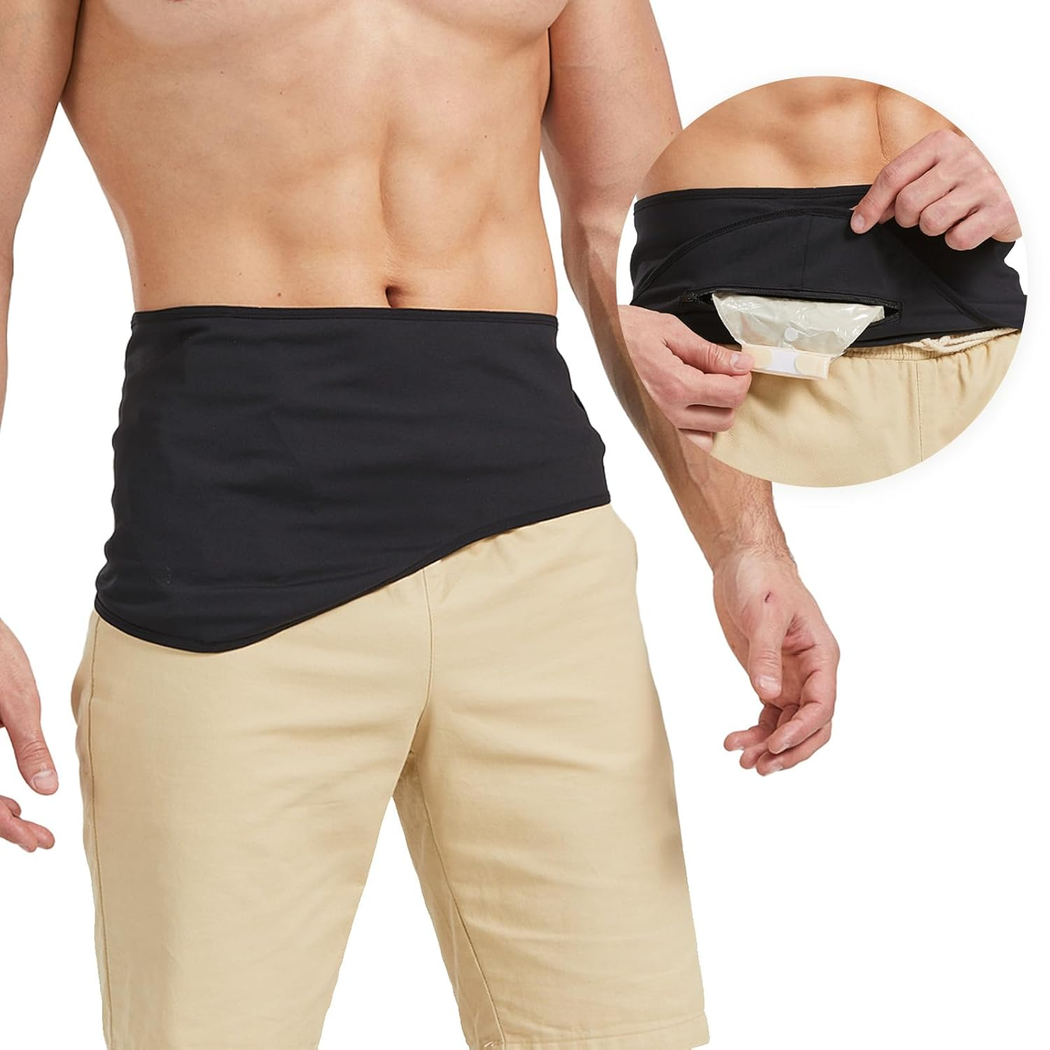 Ostomy Belt Black,Ostomy Support Belt,Colostomy Bag Covers for Women and Men, Ostomy Supplies, Stealth Belt for Ostomy Bag Inner Pocket to Hold Ostomy Pouch,Ostomy Pouch Covers for Sport & Swiming (M) image number 3