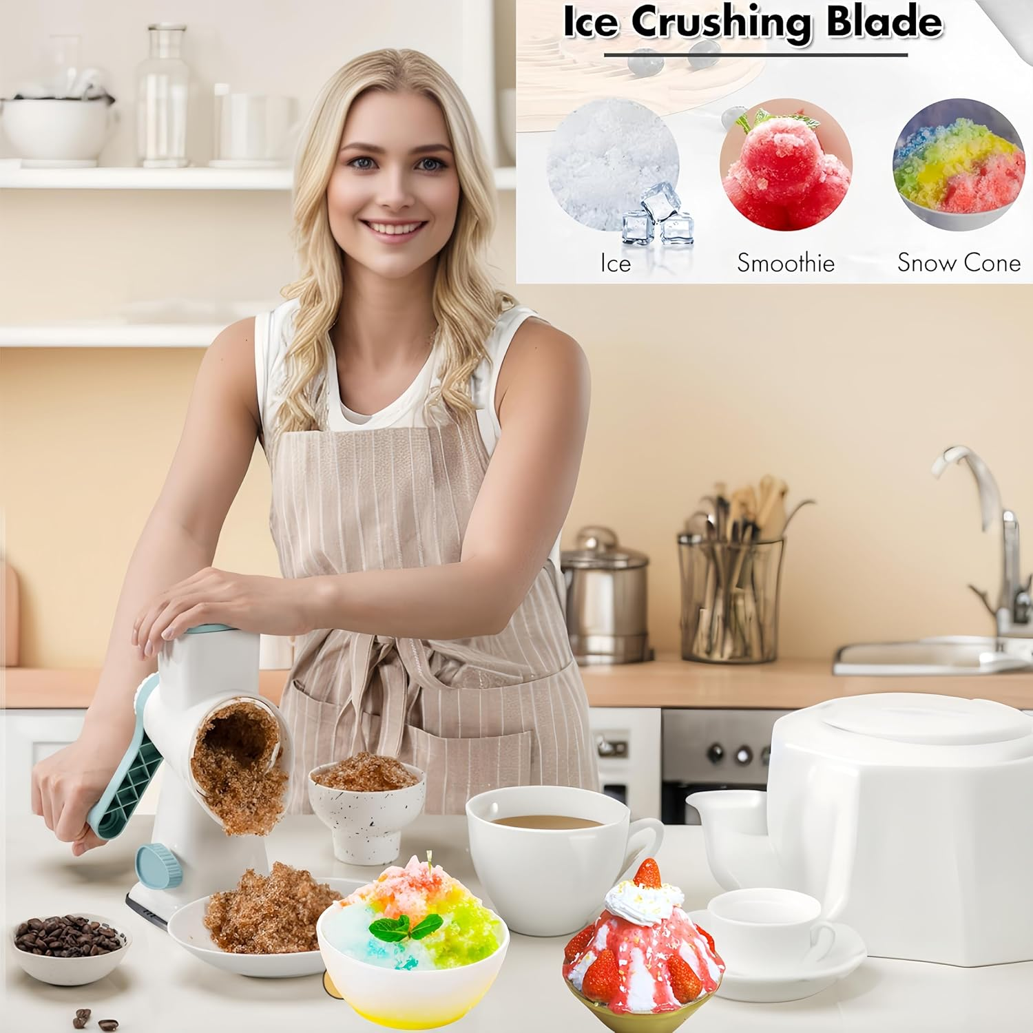 Ice Crusher Shaved Ice Machine with Handle Ice Maker Machine for Home with Suction Feet image number 6