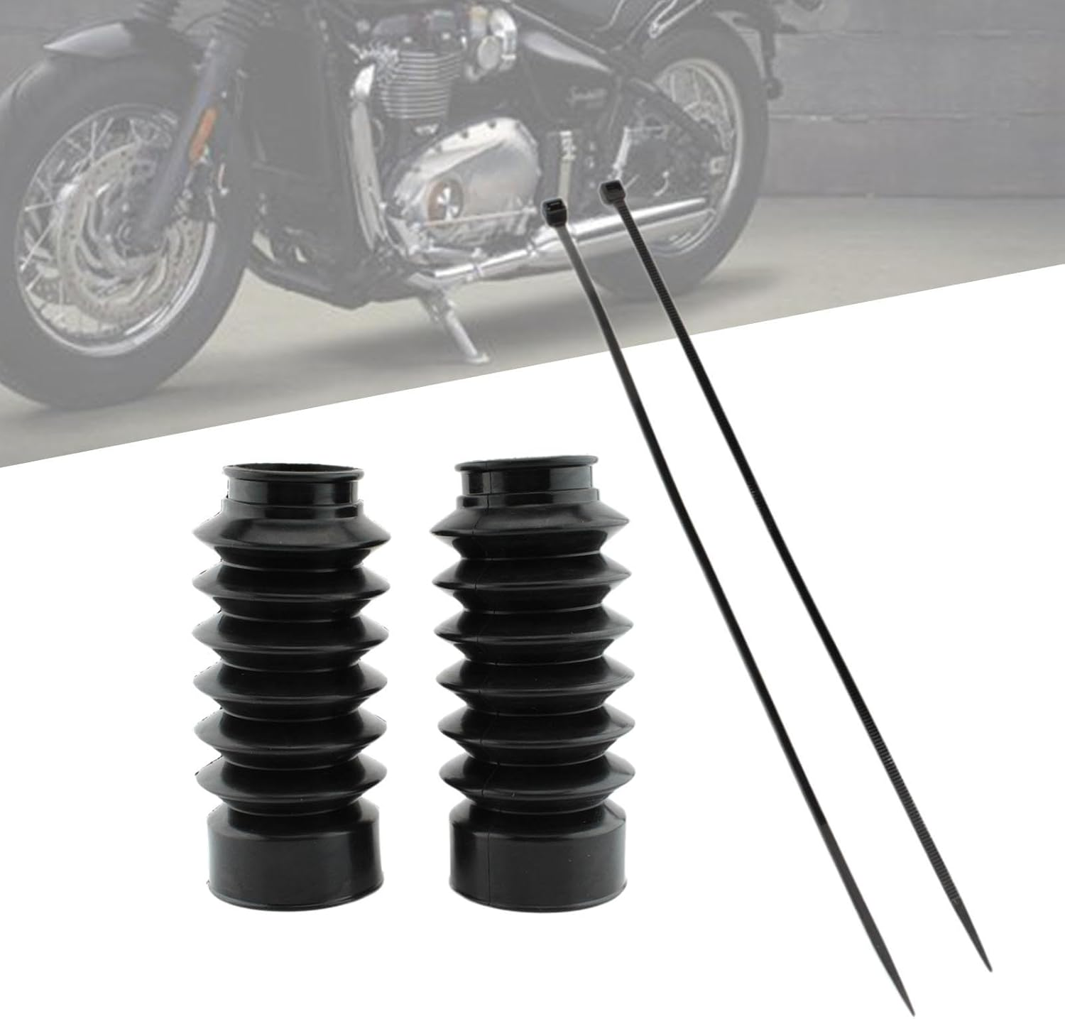 2Pcs Motorcycle Front Fork Covers Rubber Boots Gaiters Replace with Zip Ties,Dust Boots Dust Cover image number 5