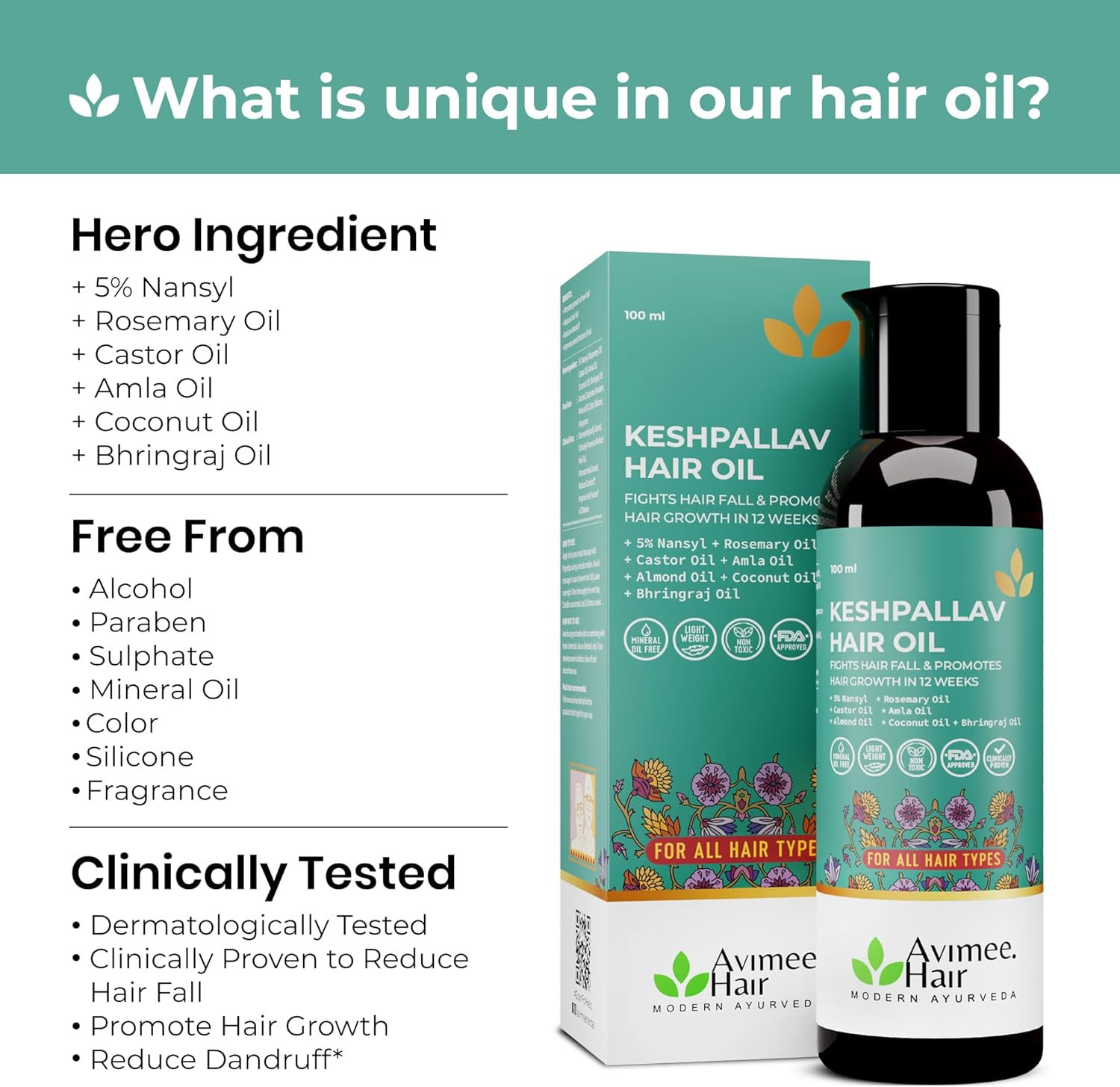 AVIMEE Herbalkeshpallav Hair Oil for Men & Women | Promotes Hair Growth & Reduces Hair Fall | with Rosemary, Castor, Amla, Coconut and Bhringraj Oil | Mineral Oil Free (Pack of 2) image number 1