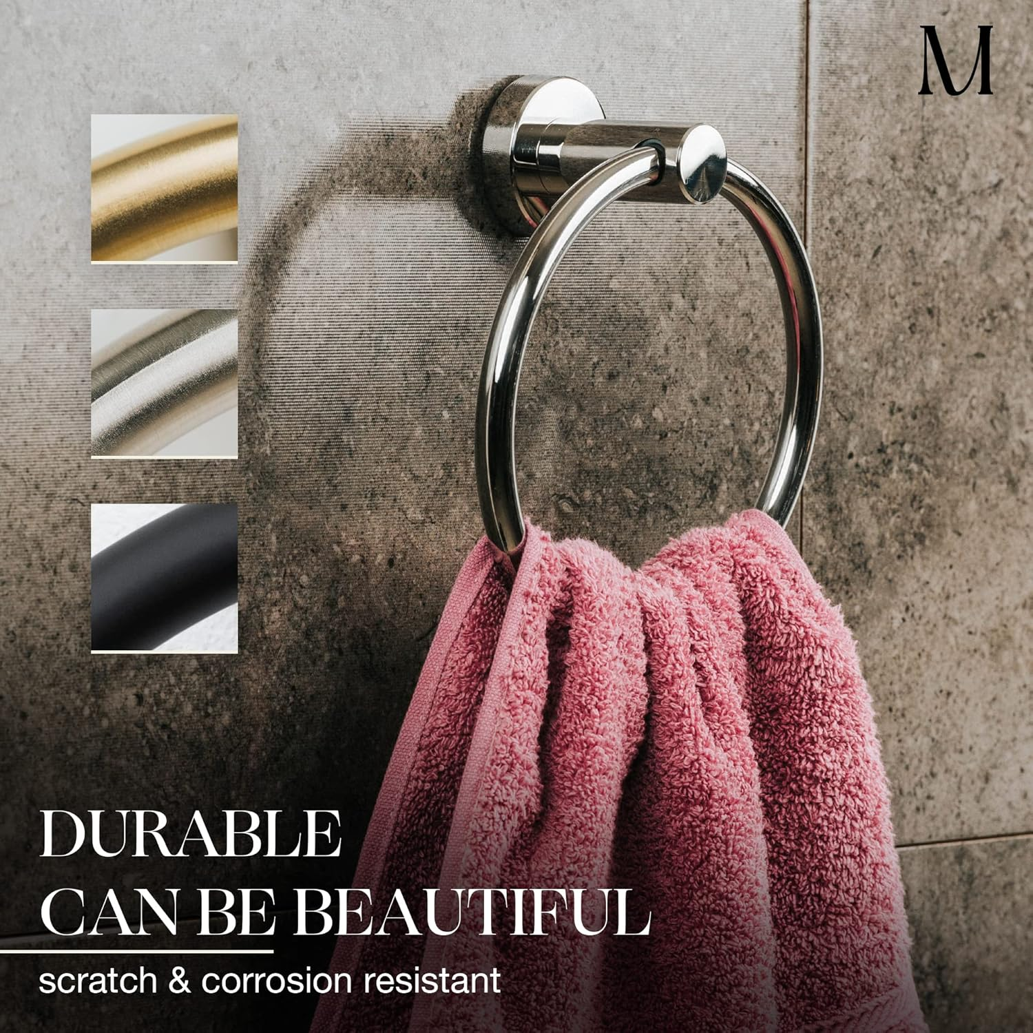 Marmolux Acc Stainless Steel Brushed Wall Mount Bathroom Hardware Accessories Set, Including Bath Towel Bar, Towel Ring/Hand Towel Holder, Toilet Paper Holder, Robe Hook, Polished Chrome image number 4