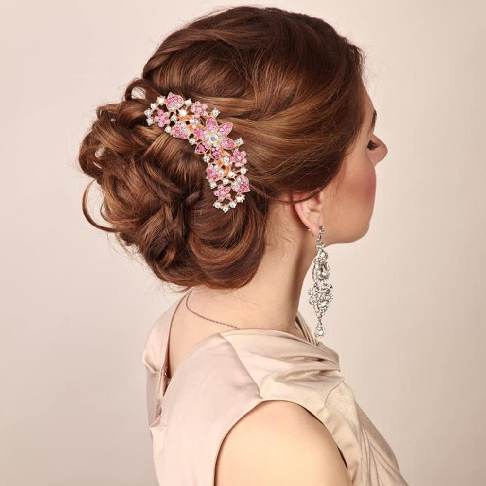 2 Pieces Flower Hair Combs Bridal Wedding Hair Crystal Rhinestones Ladies Hair Side Combs Hair Accessories for Women image number 1