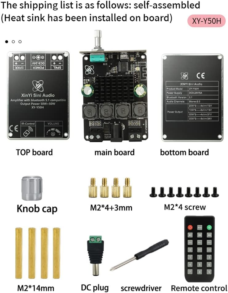 YUEKU 50W+50W BT 5.1 Wireless Audio Power Amplifier Portable Sound Amplifier Speaker Amp for Car and Home