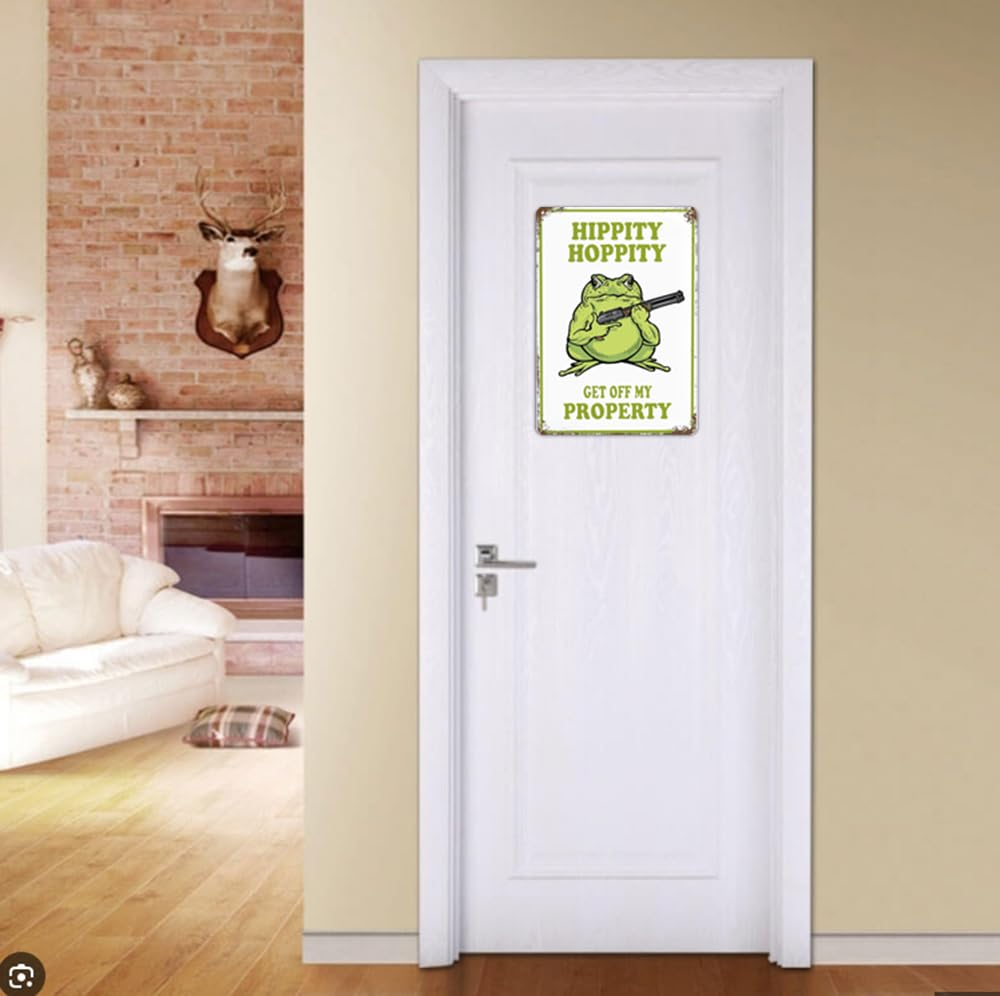 PIHUE Metal Aluminum Whimsical Rustic Frog Sign No Trespassing Decorative Sign (8X12 Inches, Green, White)