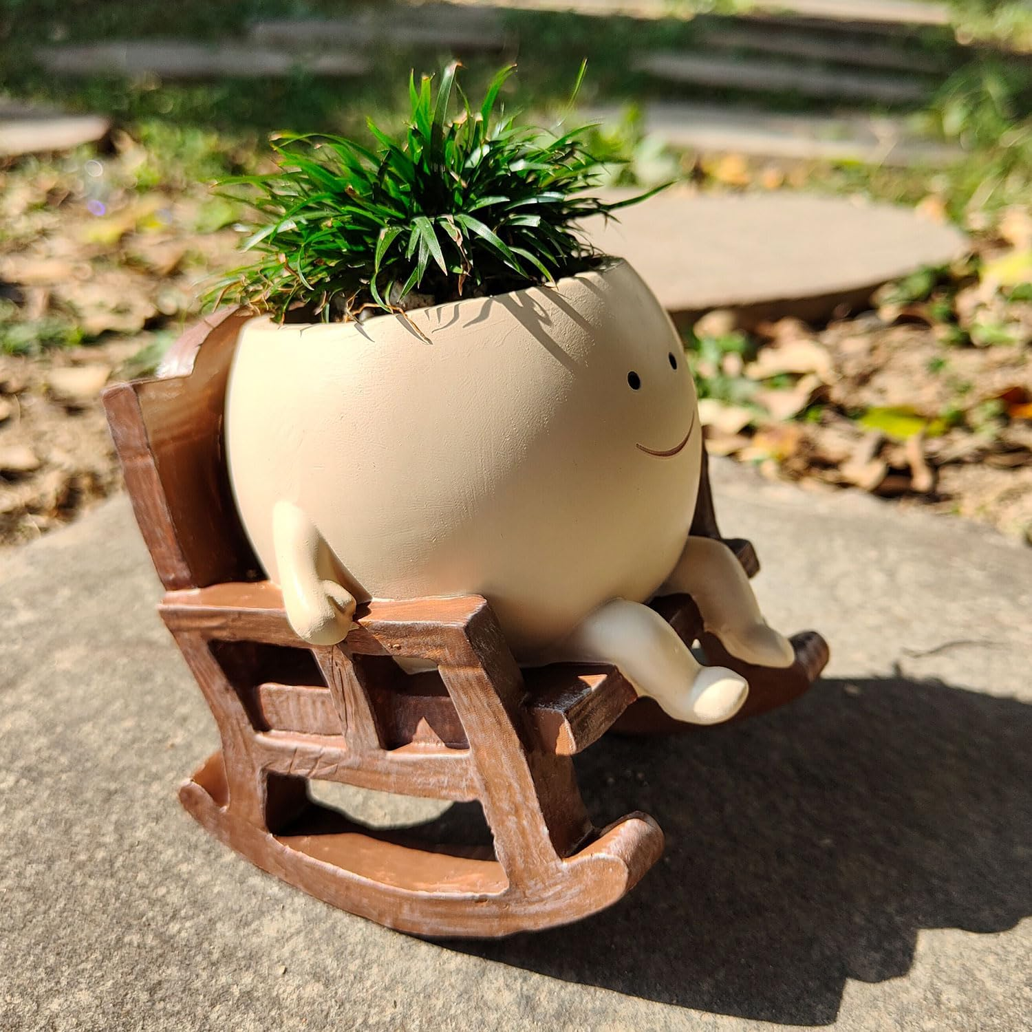 Face Planter Pots Cute Smile Flower Planter for Indoor Outdoor Plants Resin Rocking Chair Succulent Pot for String of Pearls Unique Gift on Mother'S Day, Birthday, Christmas image number 3