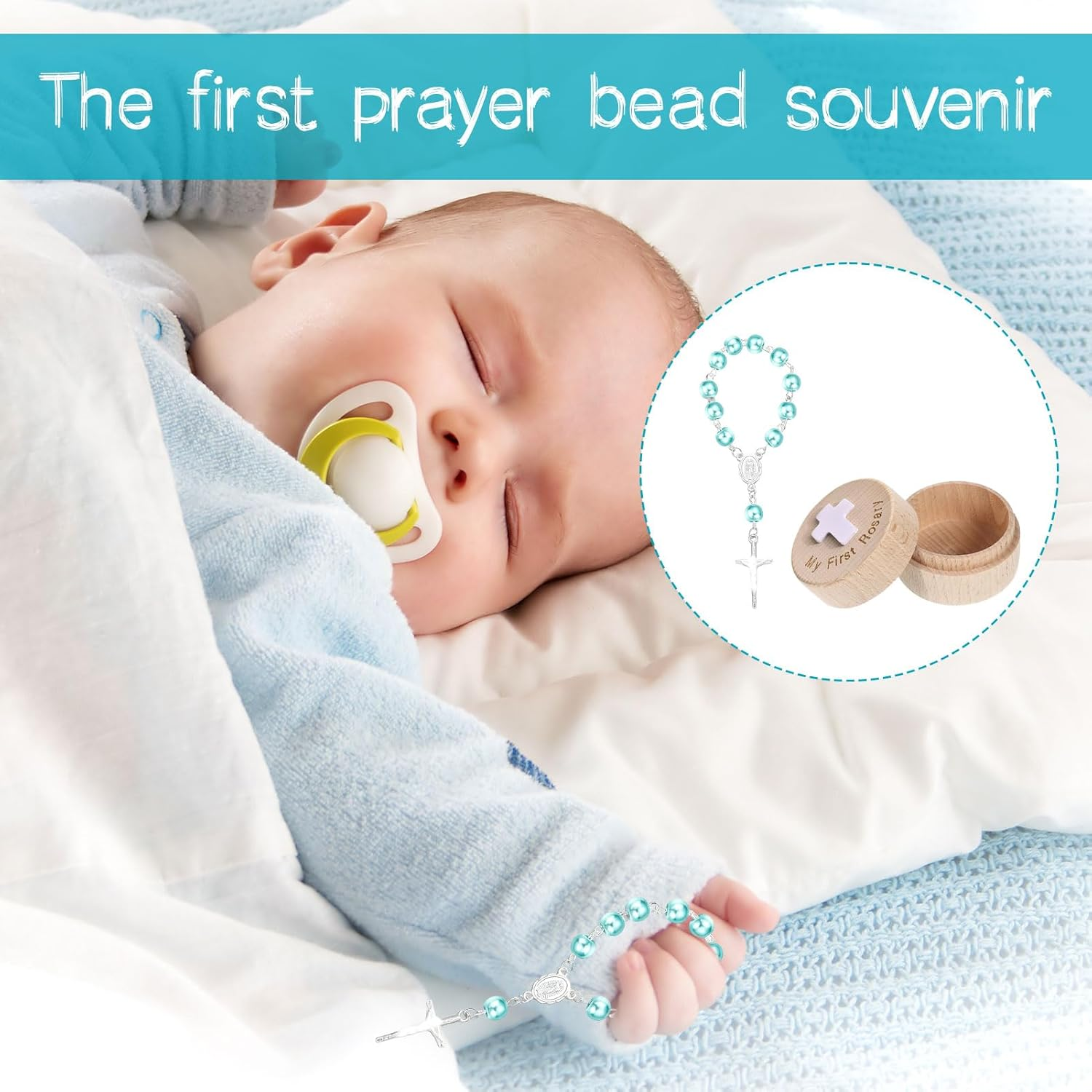 Baptism Gifts for Boys, Baby Boy Gifts, Baby Girl Gift 1St Birthday, Baptism Keepsake Box, Wooden Rosary Jewelry Box, with My First Rosary Engraving, Organizer for Communion and Home Decor image number 2