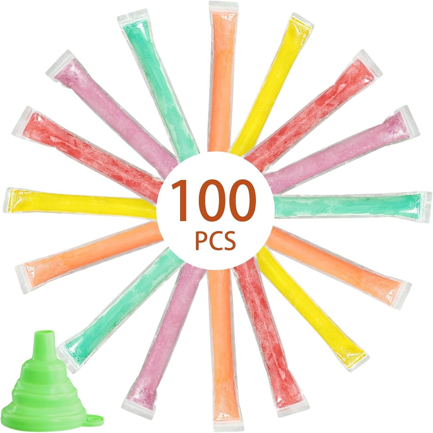 100PCS Ice Pop Bags Reusable, Reusable Ice Pop Pouches, Ice Pop Plastic Bags with Zip Seals and Funnel, Ice Pop Mold, Ice Candy Plastic Bag, Ice Lolly Bags for Snacks, Juice, Fruit, Milk image number 3