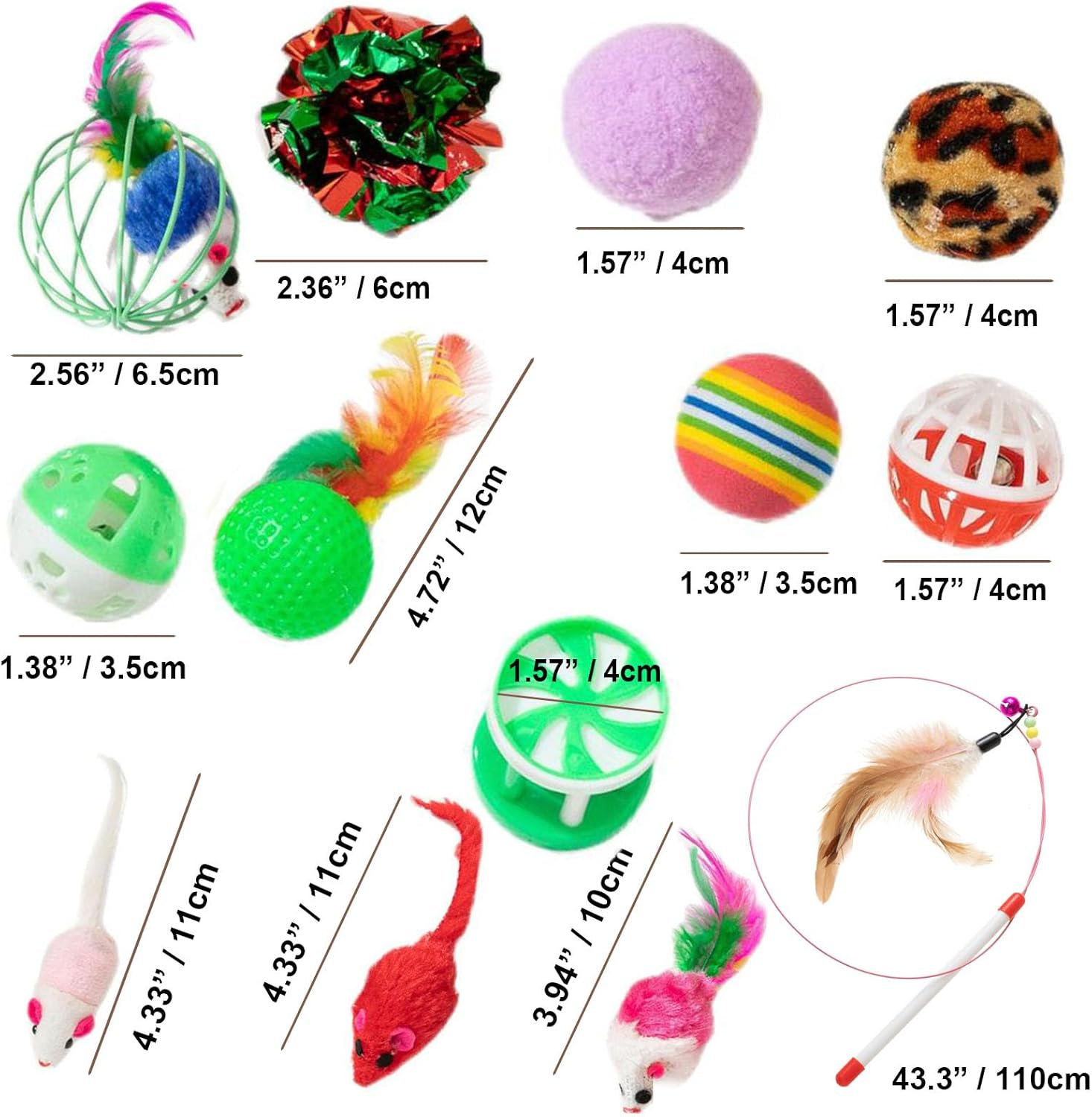 Cat Toys Set, 25 Pcs Kitten Toys for Indoor Cats, Interactive Feather Teaser, Fluffy Mouse, Crinkle Balls, Bells image number 4