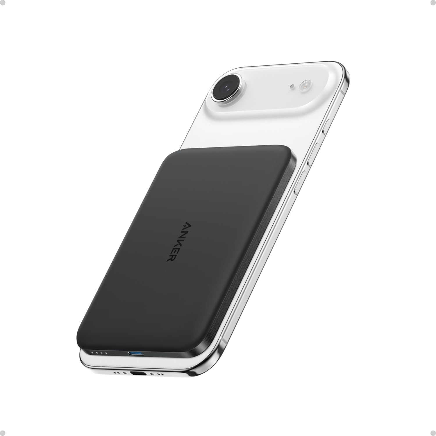 Anker Nano Power Bank, Ultra-Slim 5,000Mah Magnetic Battery Pack, Qi2 Certified 15W Max Ultra-Fast Magsafe-Compatible Portable Charger, Ergonomic Design, for Iphone 17/16/15/14/13 Series Only (Black)