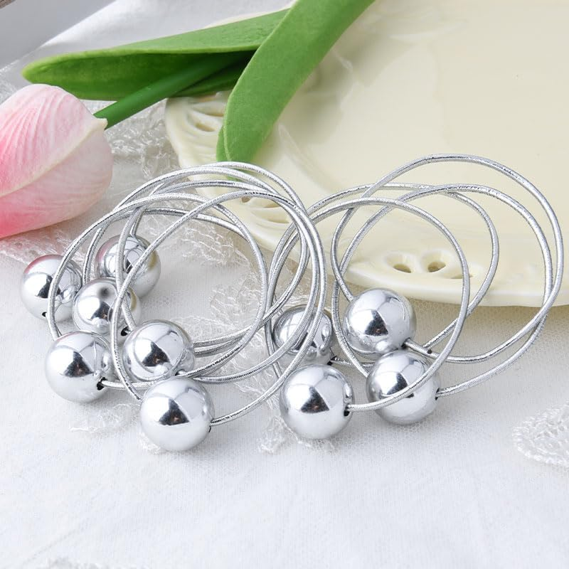 10 PCS Silver Ball Hair Ties Retro Styled Hair Elastics for Women Girls 16Mm Ball Bubble Hair Rope Shiny Ponytail Holders for Thick Long Hair Accessories image number 4