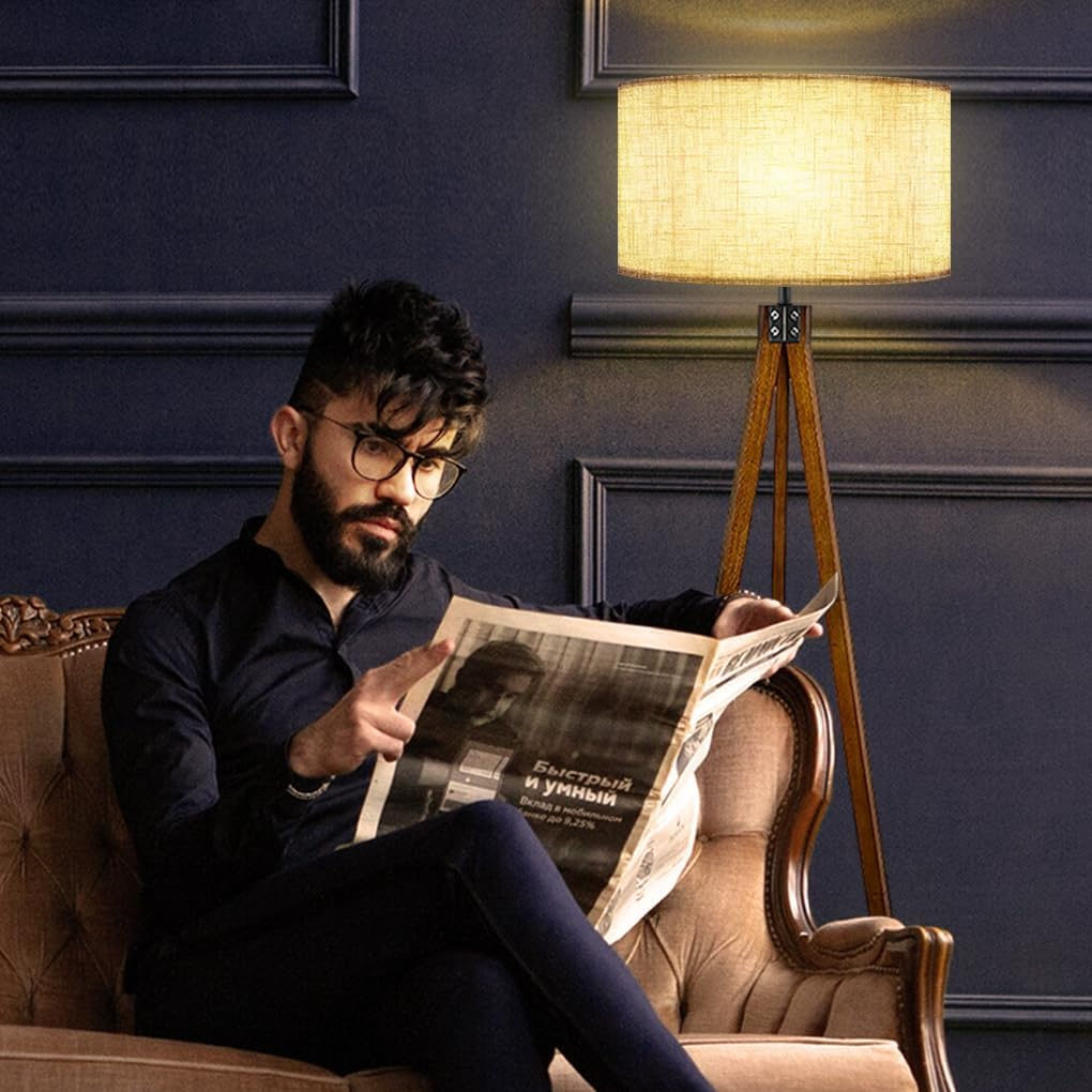 Clora Wood Tripod Floor Lamp Mid Century Standing Lamp Modern Design Studying Light for Living Room, Bedroom, Study Room and Office image number 1