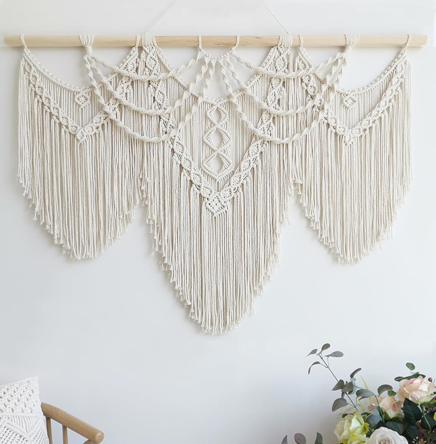 Achart Macrame Wall Hanging Large- Boho Wall Decor- Large Wall Art- Wall Decor Living Room- Macrame Tapestry Boho Decor for Bedroom (Beige-H)