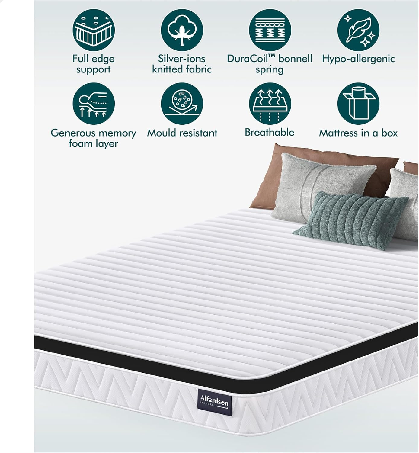 ALFORDSON 17Cm Euro Top Mattress King Single Size, Natalie Series, Pressure Relief Hypoallergenic Memory Foam with Bonnell Spring System, Medium Firm image number 2