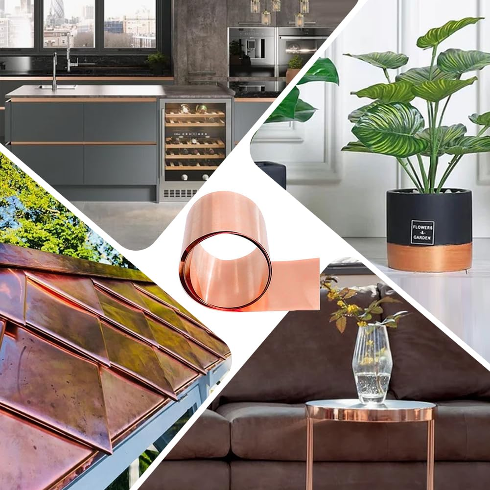 Tynulox Pure Copper Flashing 0.4Mm X 200Mm X 1M Copper Metal Sheet Roll Copper Strip for Jewelry, Crafts, Repairs, Electrical