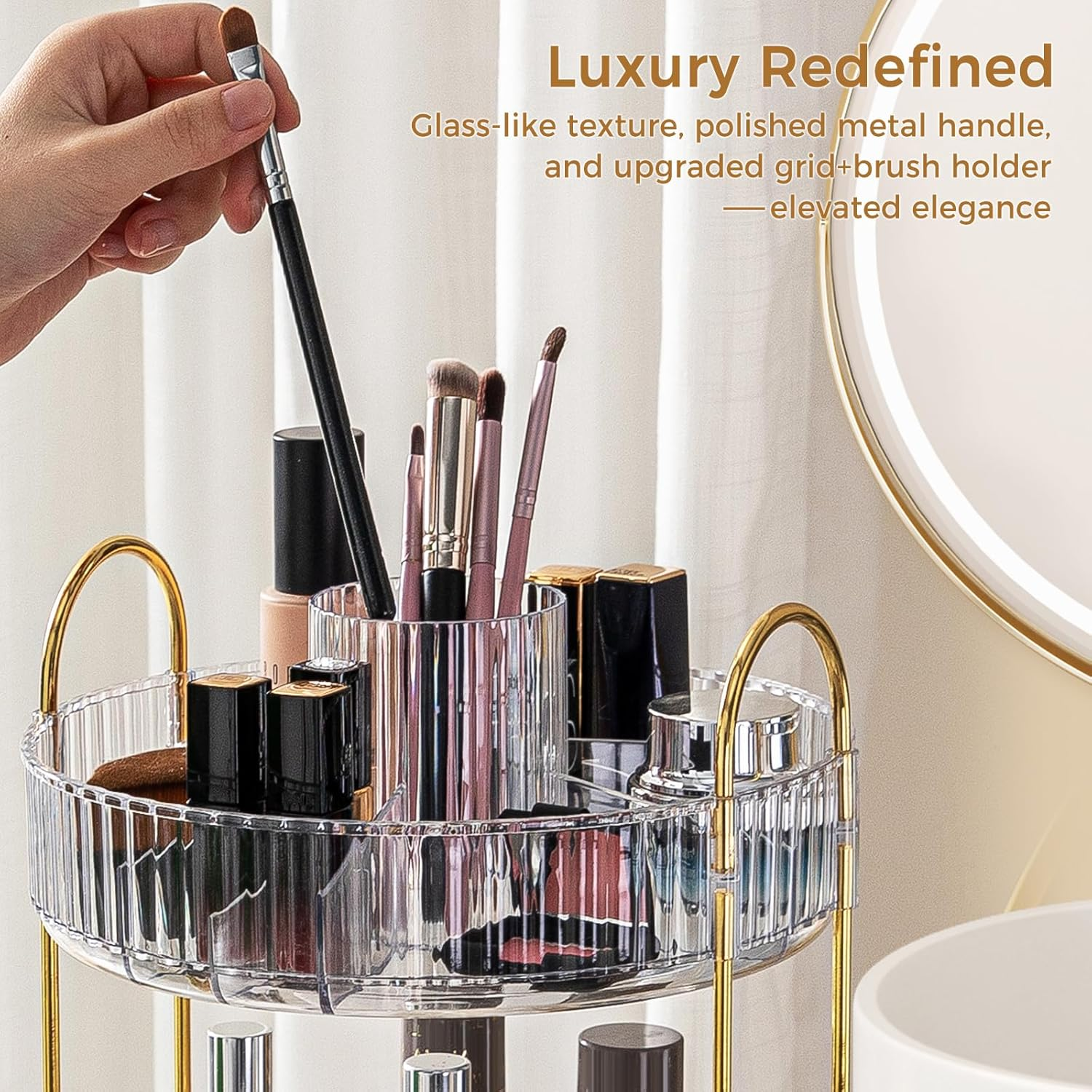 360&deg; Rotating Makeup Organizer, Upgraded 2 Tier Skincare Perfume Organizers for Women, Bathroom Organizer Countertop, Clear Cosmetic Dresser Organizer with Makeup Brush Holder, Sink&Counte (Clear) image number 2