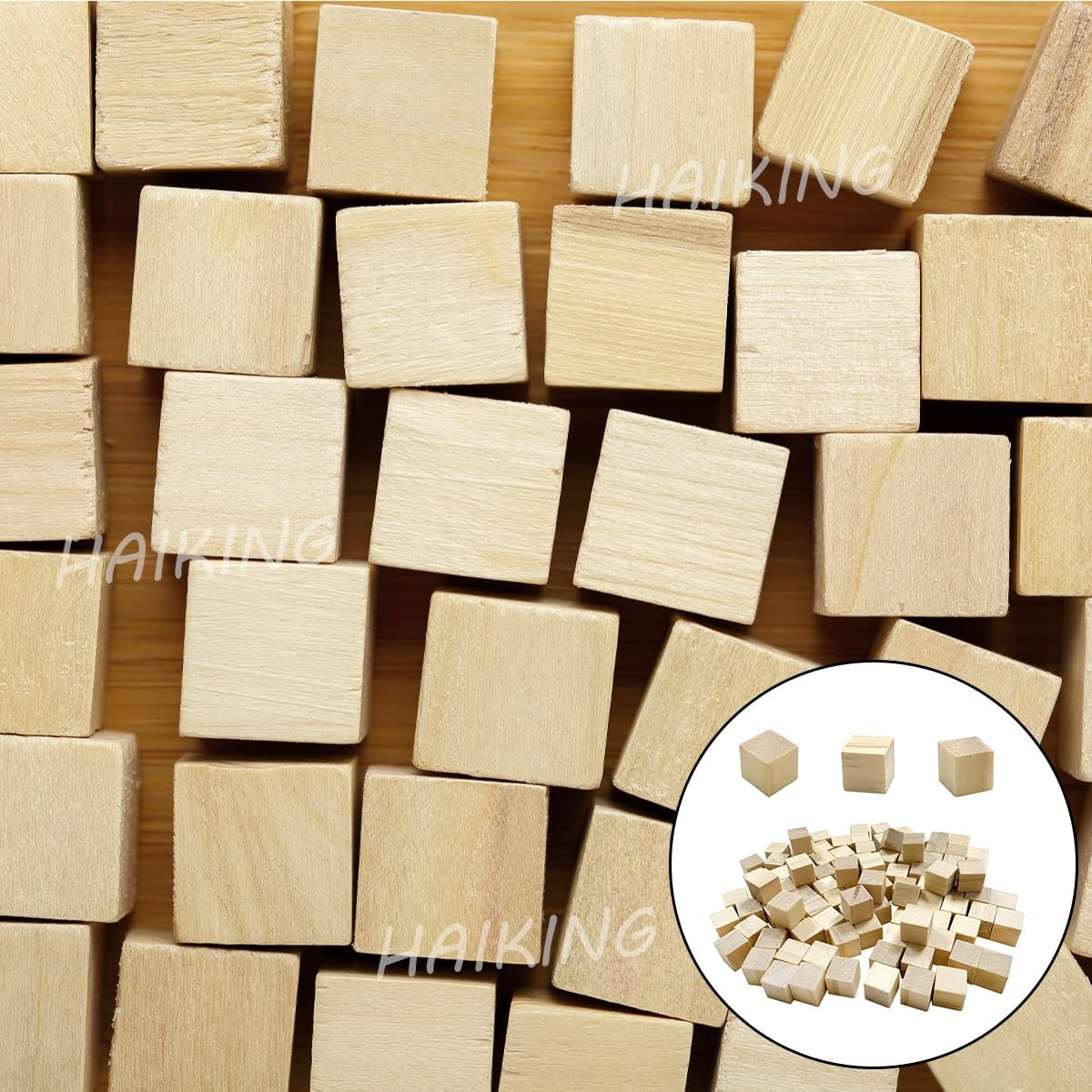 HAIKING Solid Wooden Blocks, 100 Pcs Unfinished Craft Wood Blocks for DIY Crafts, Home D&eacute;cor (1 CM) image number 6